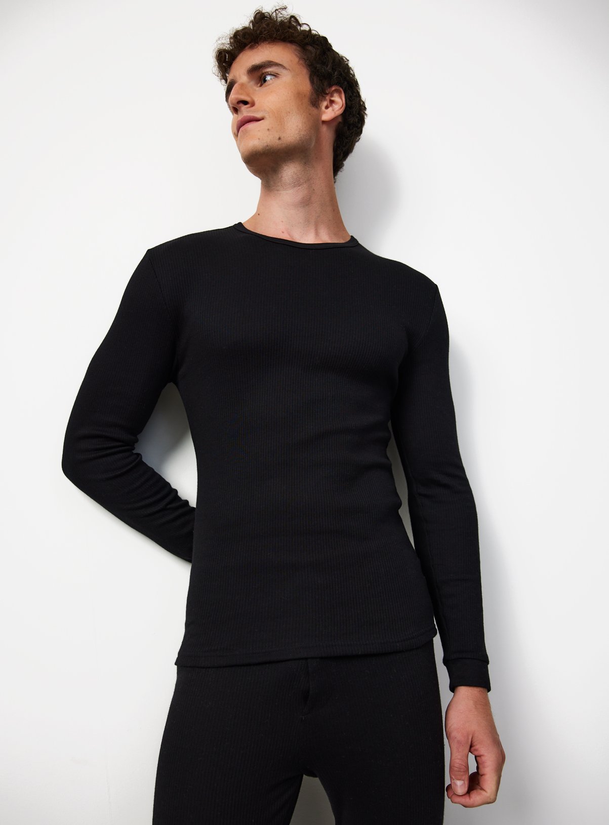Black Ribbed Maximum Warmth Thermal Long Sleeve Top 