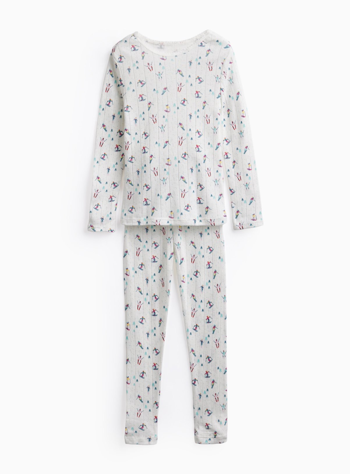 White Skier Print Thermal 2 Piece Set 7-8 years
