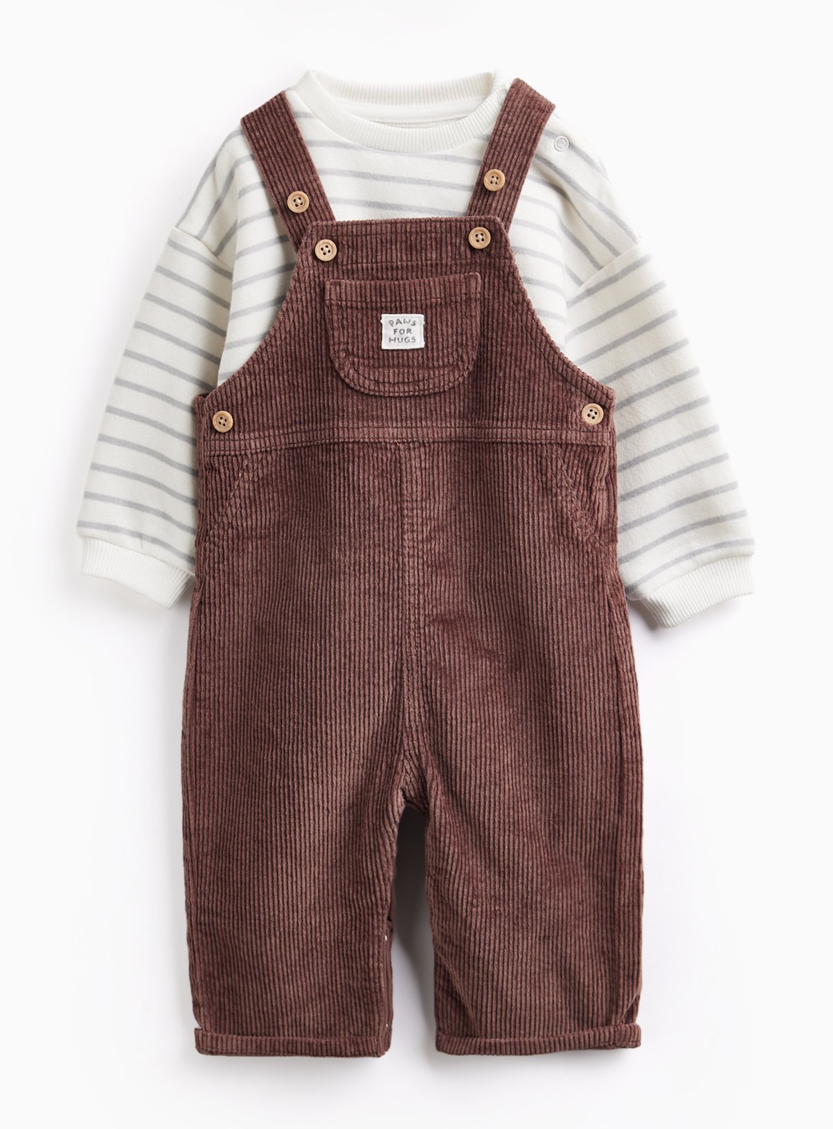 Corduroy Dungaree & Stripe Bodysuit Set 