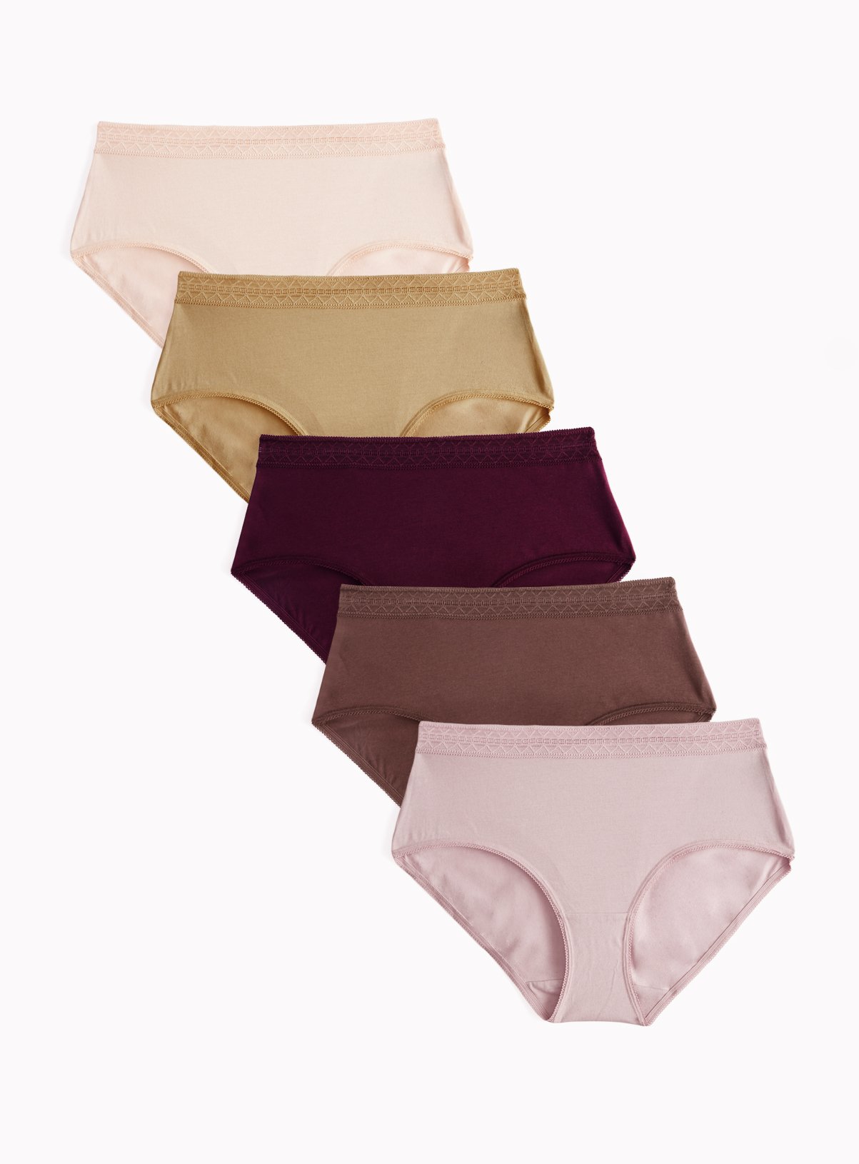 Olive & Wine Lace Trim Midi Briefs 5 Pack 