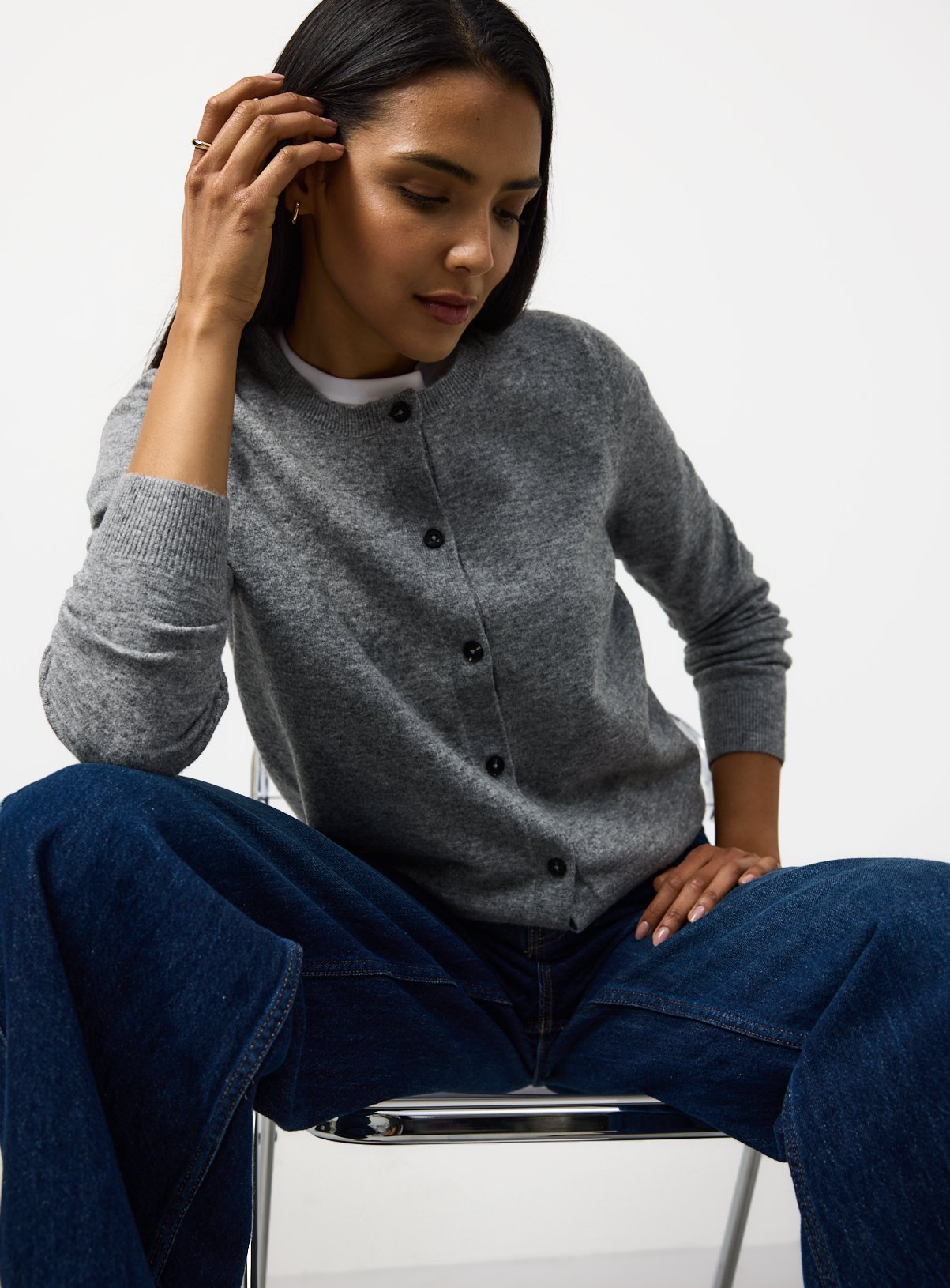 Grey Crew Neck Cosy Cardigan 
