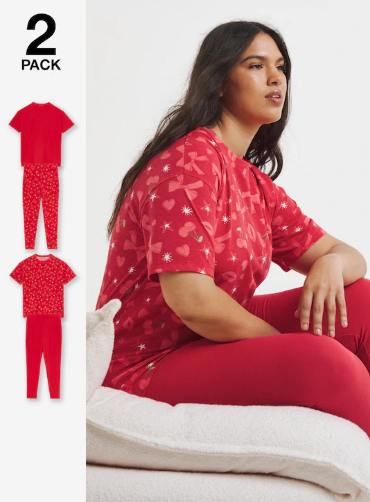 SIMPLY BE Value 2 Pack  Pyjama Sets Heart & Bow Print 