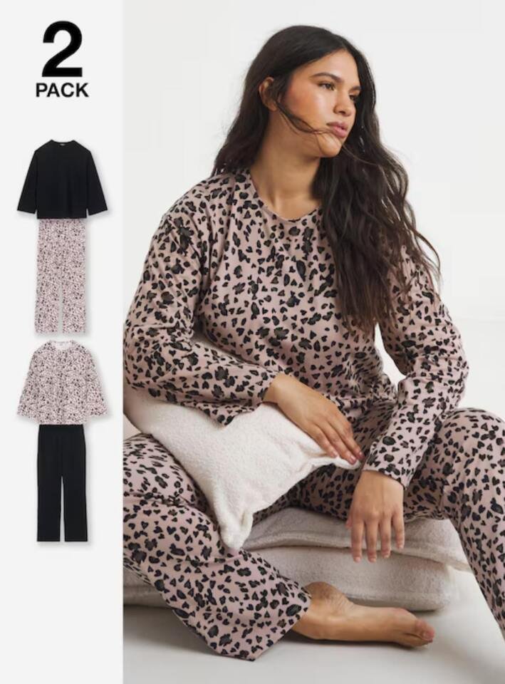 SIMPLY BE Value 2 Pack Leopard Print Pyjama Set 