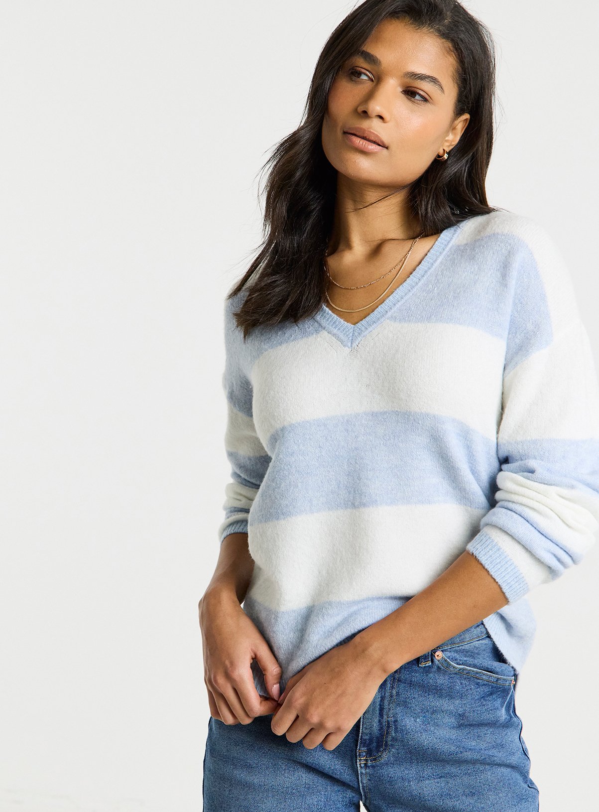 SIMPLY BE V Neck Stripe Jumper