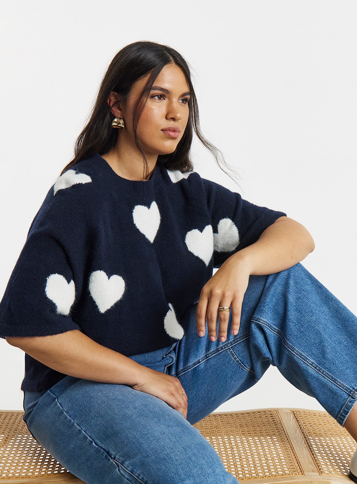 SIMPLY BE Heart Print Half Sleeve Jumper 