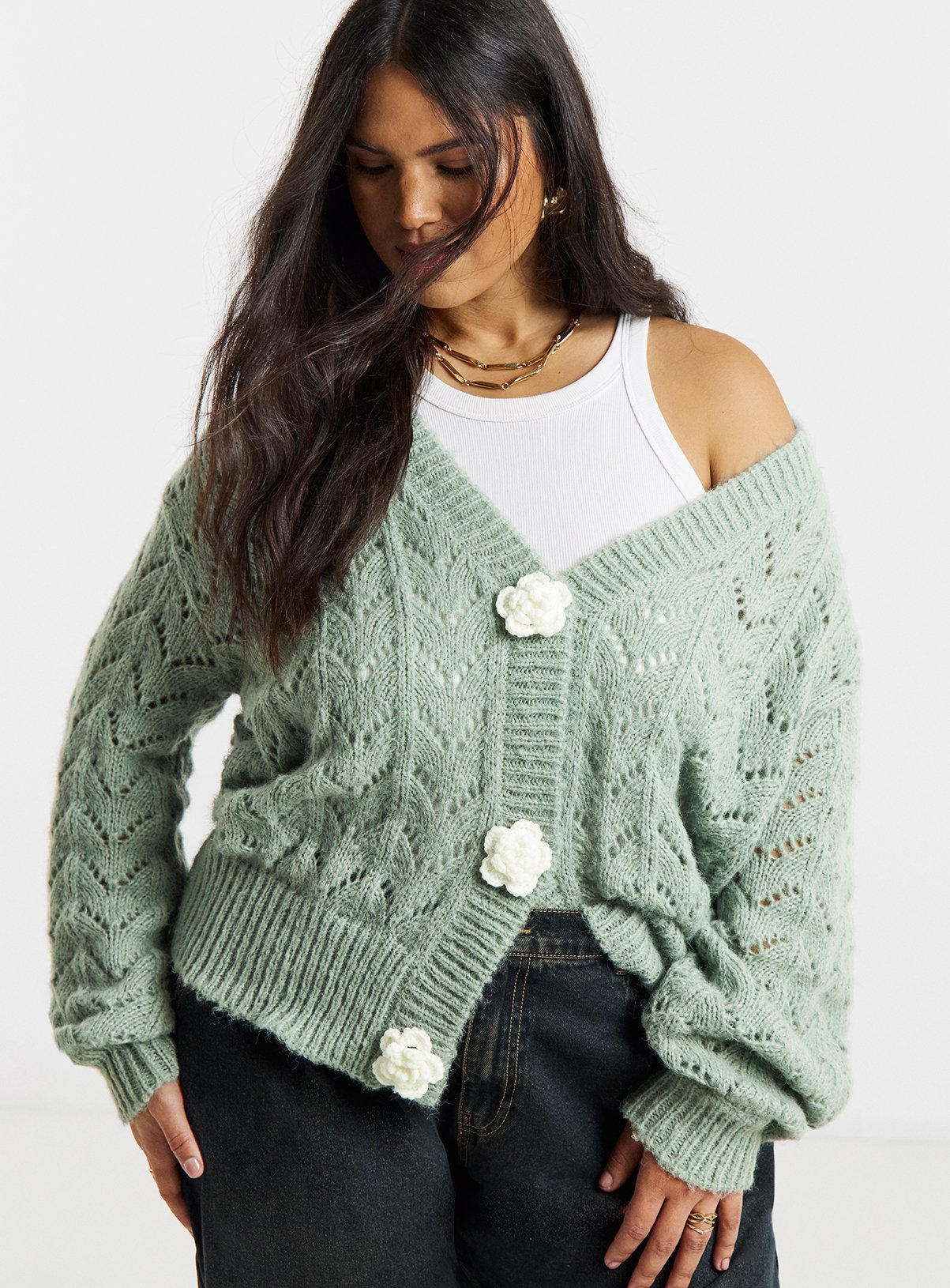 SIMPLY BE Crochet Flower Pointelle Cardigan