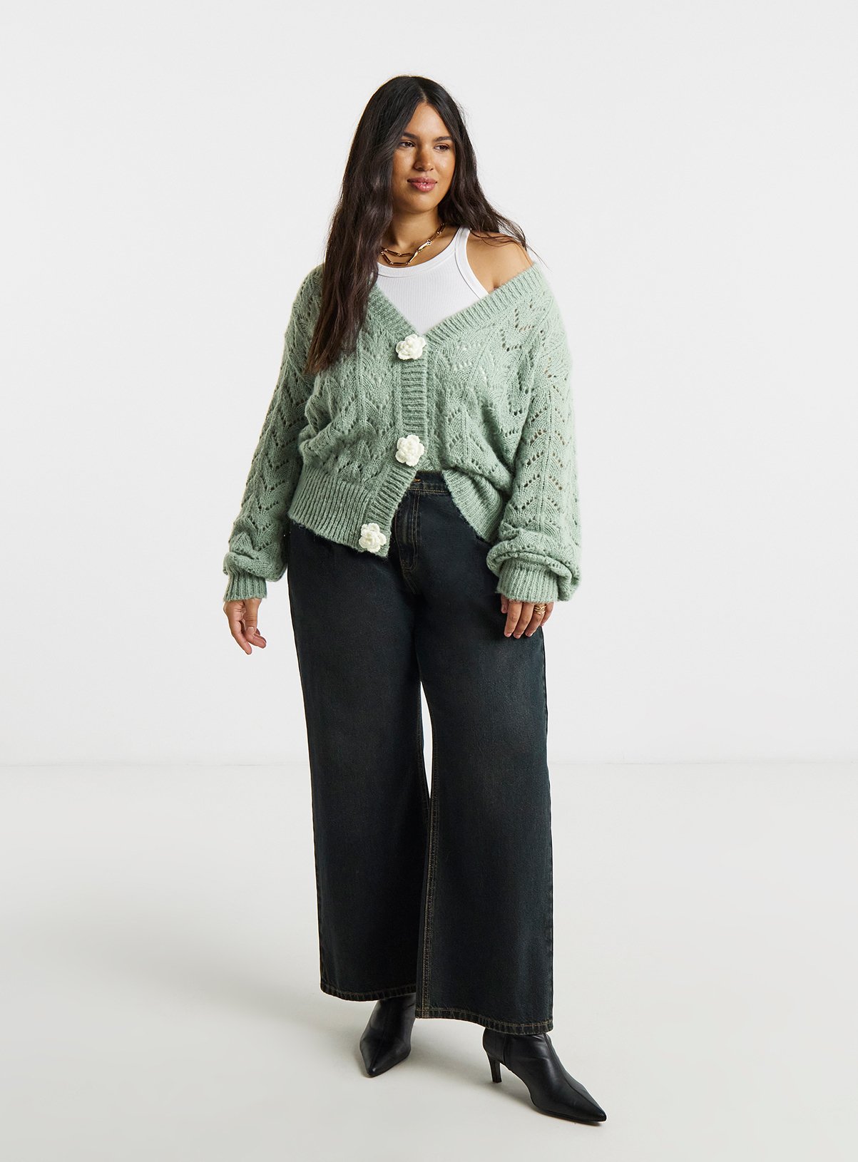 SIMPLY BE Crochet Flower Pointelle Cardigan 