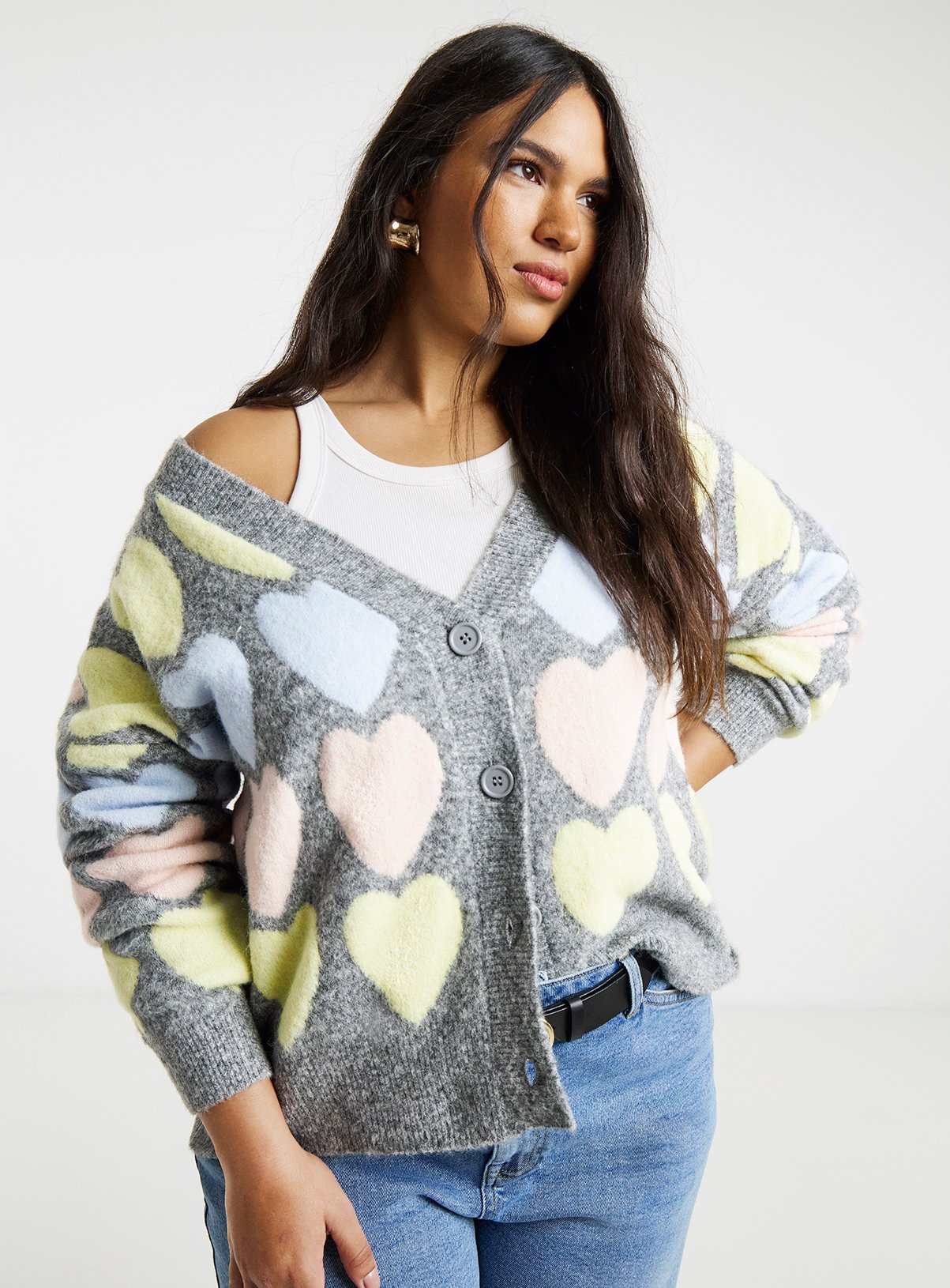 SIMPLY BE Heart Print Boyfriend Cardigan 