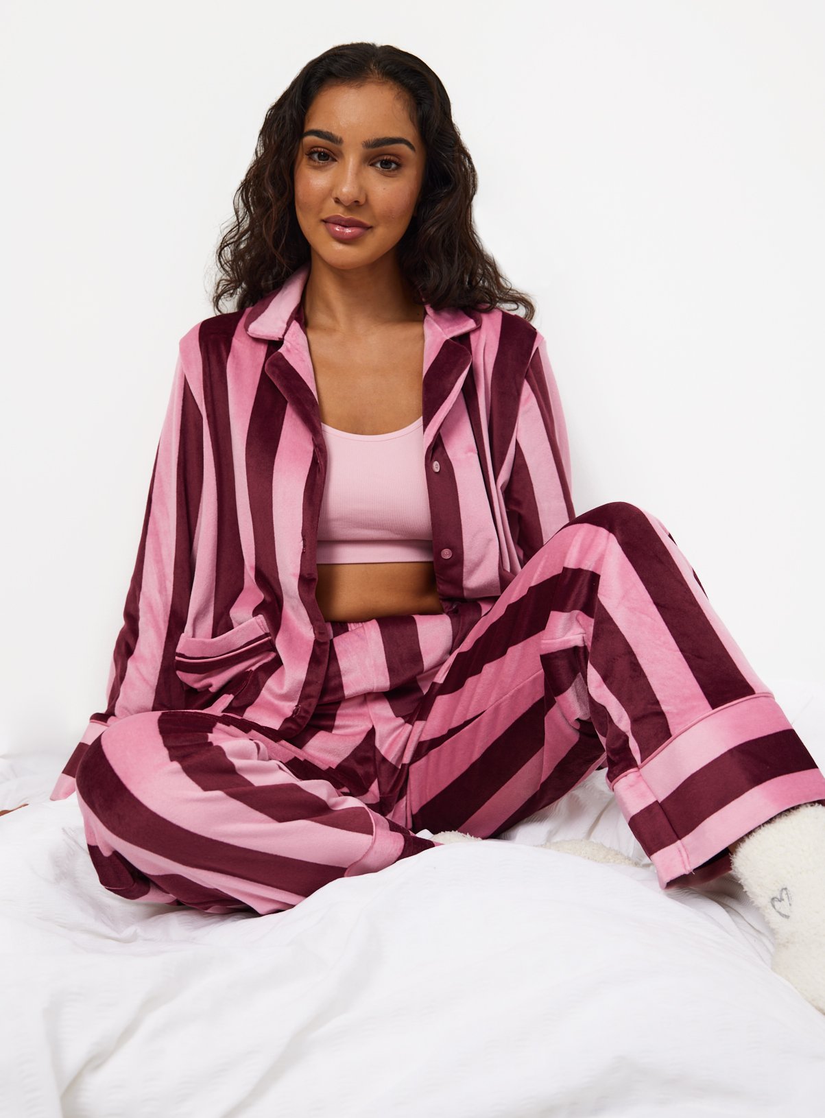 Pink Contrast Stripe Traditional Pyjamas 
