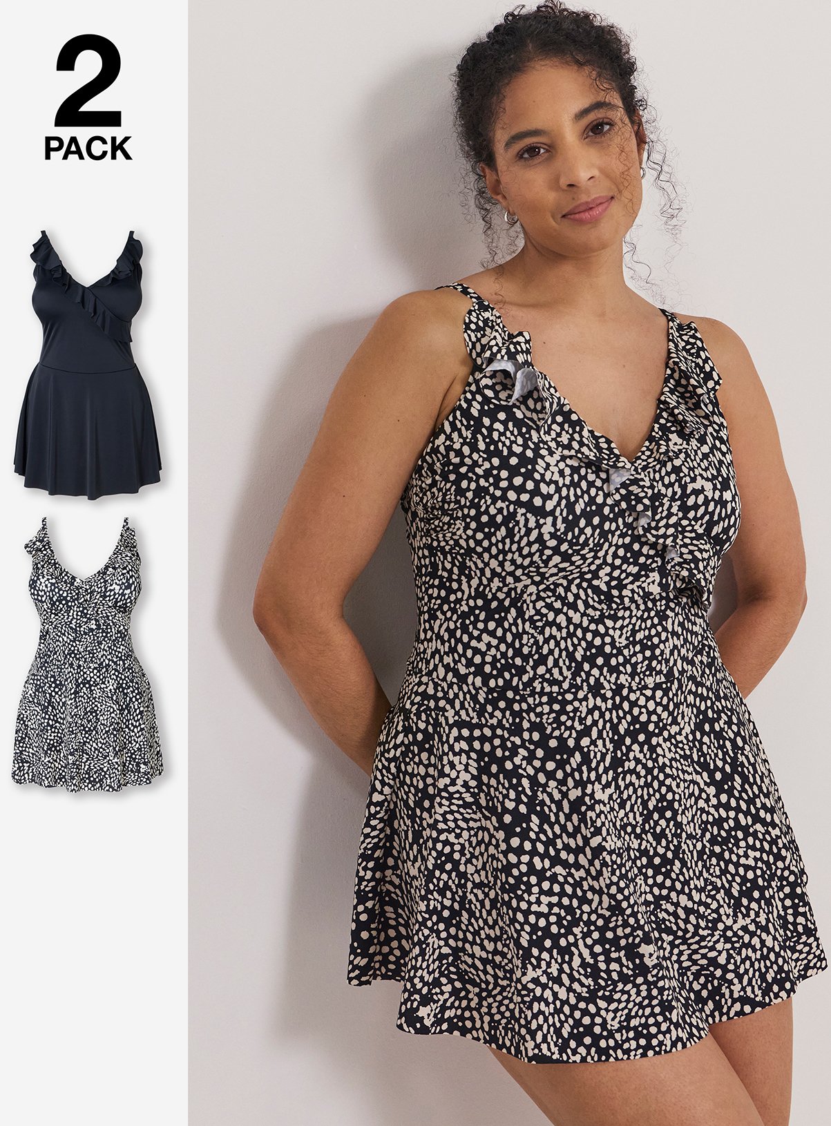 SIMPLY BE Value 2 Pack Swimdresses Spot Print