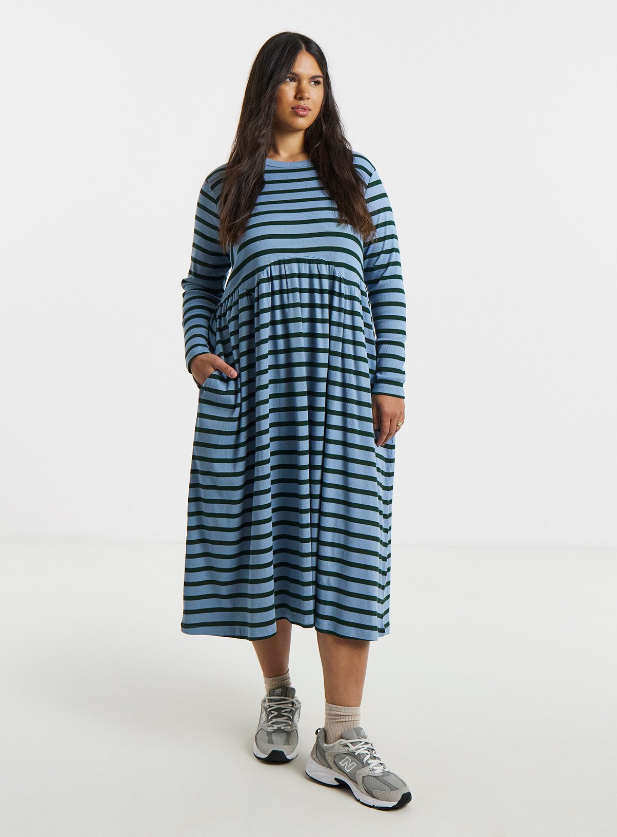 SIMPLY BE Stripe Ribbed Smock Midi Dress