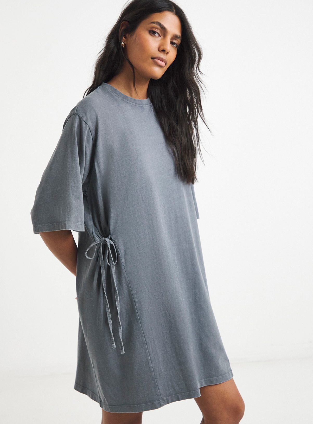 SIMPLY BE Acid Wash Cinched T Shirt Dress 
