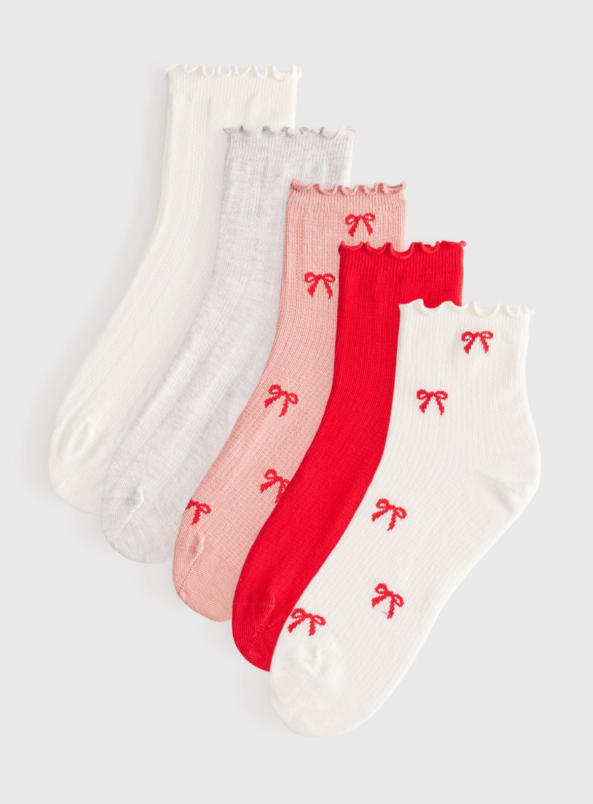 Mesh Bow Detail Cropped Ankle Socks 5 Pack 4-8