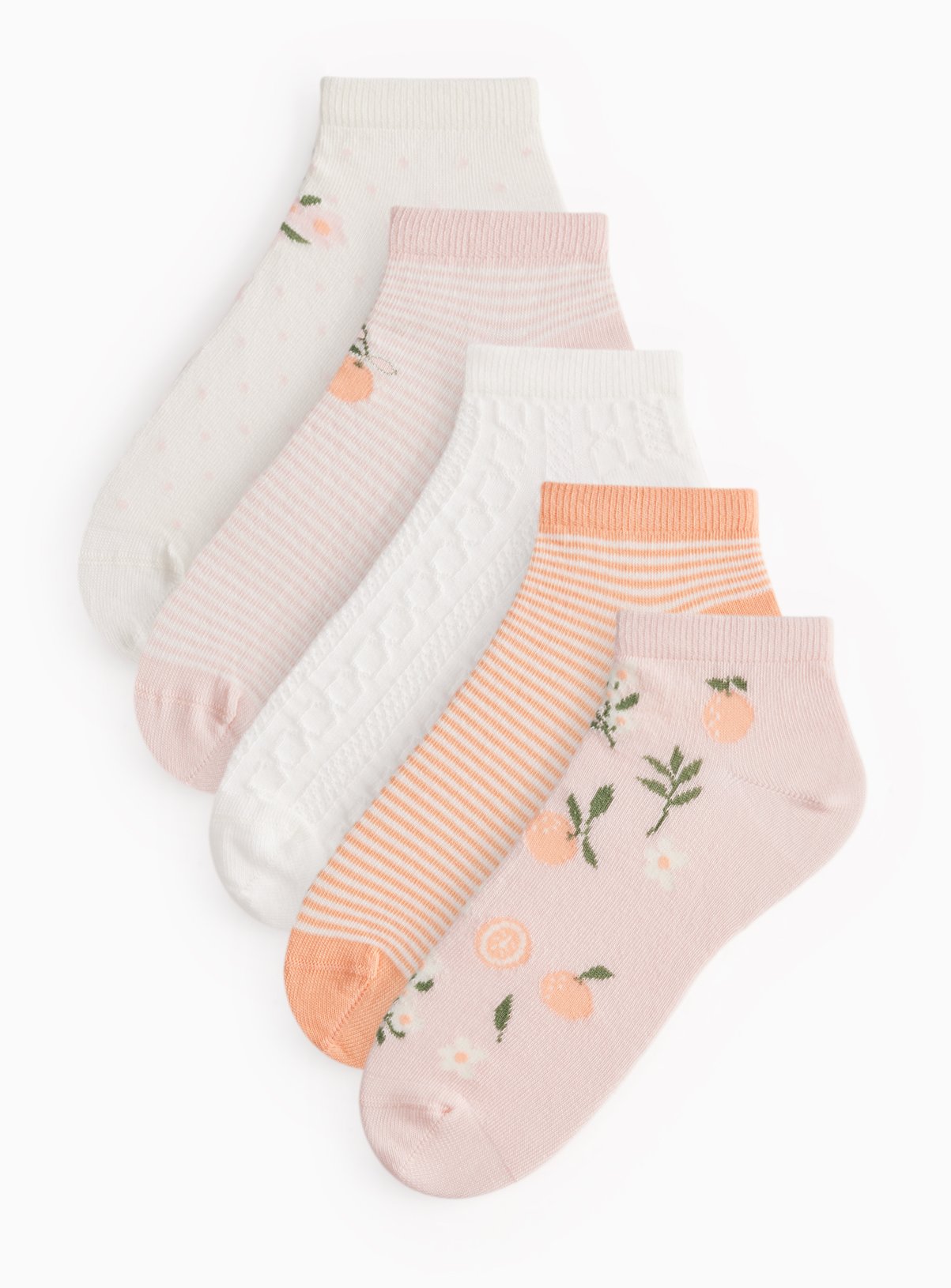 Orange & Stripe Print Trainer Socks 5 Pack 4-8