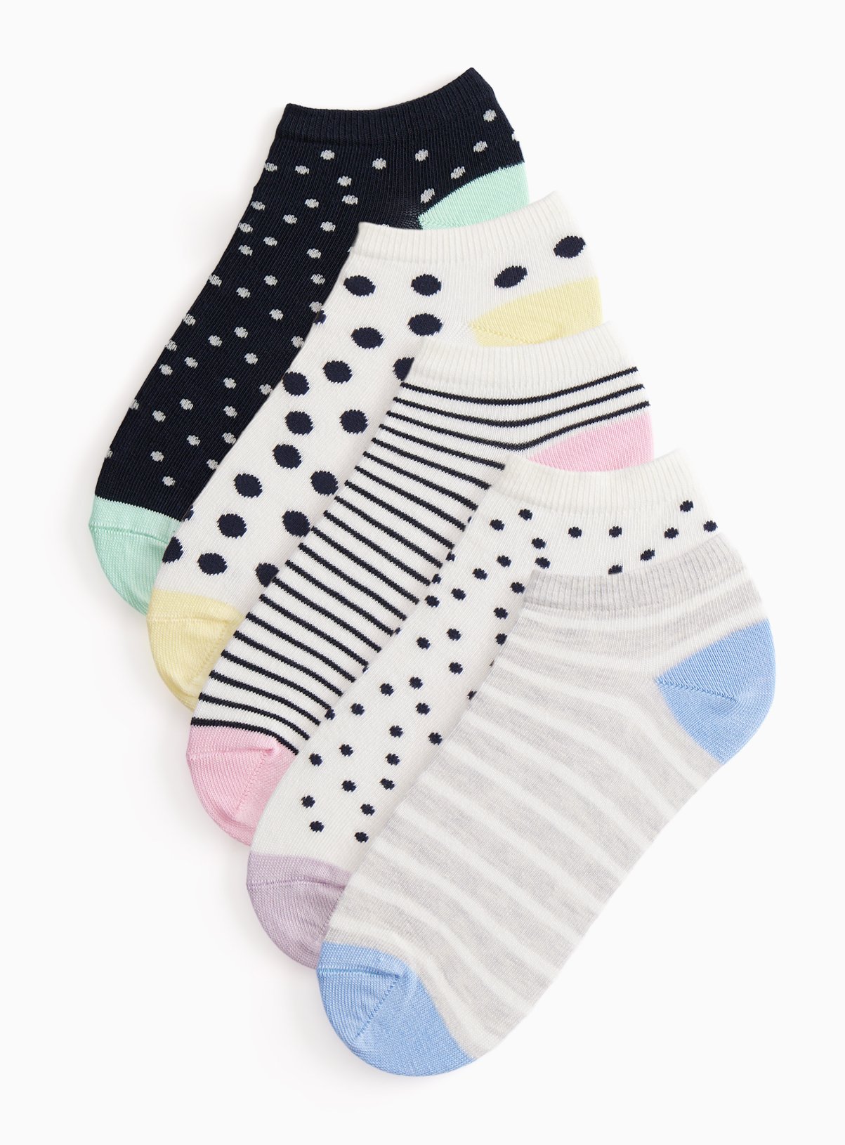 Polka Dot & Stripe Print Trainer Socks 5 Pack 4-8