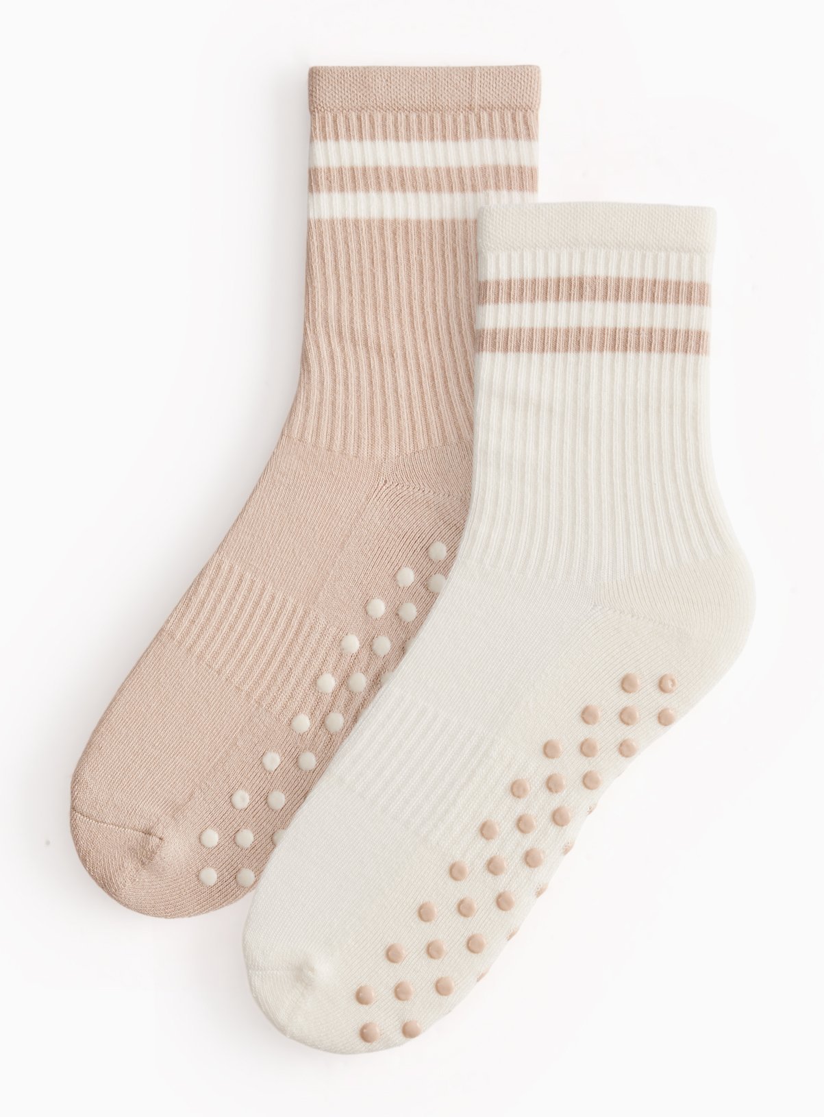 Brown & Cream Stripe Detail Ribbed Pilates Socks 2 Pack 4-8
