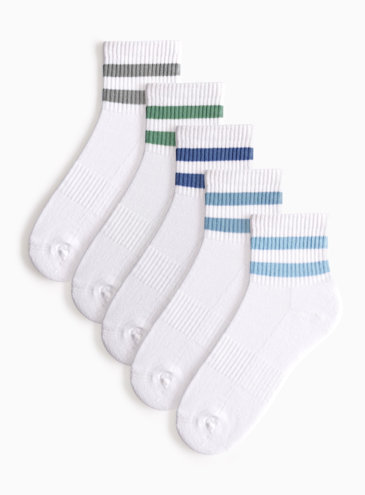 White Blue Stripe Print Cropped Ankle Socks 5 Pack 6-8.5