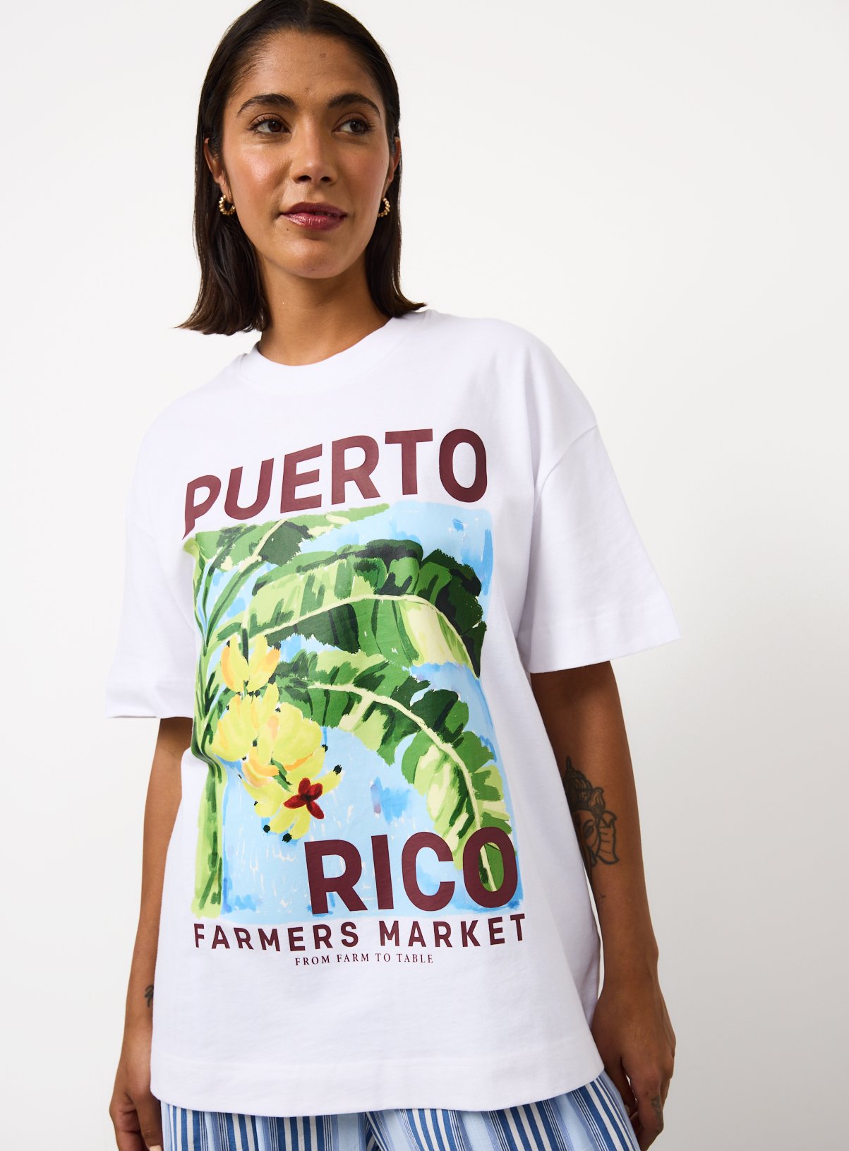 White Puerto Rico Graphic Oversized Fit T-Shirt 