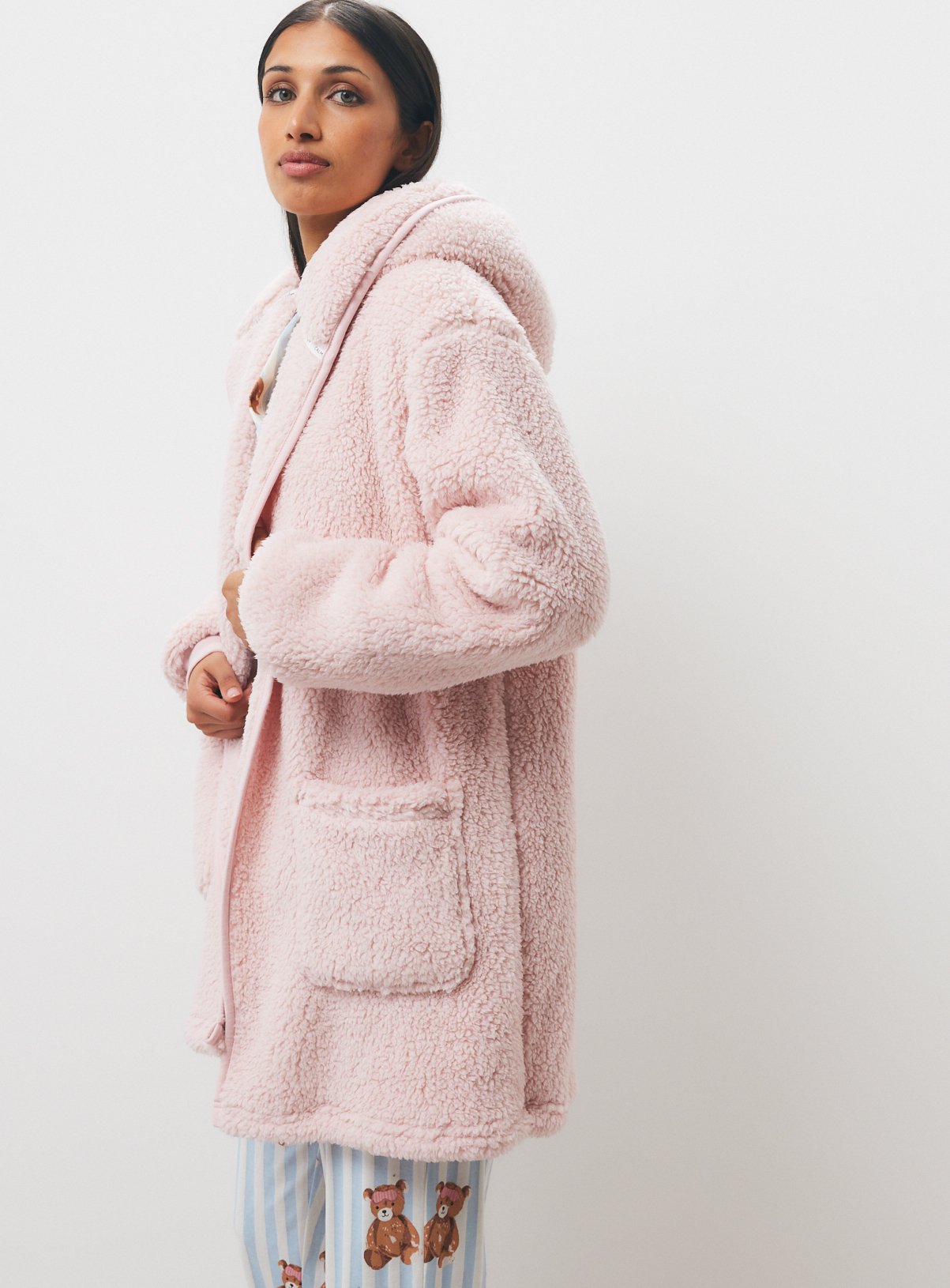 Pink Borg Hooded Robe 
