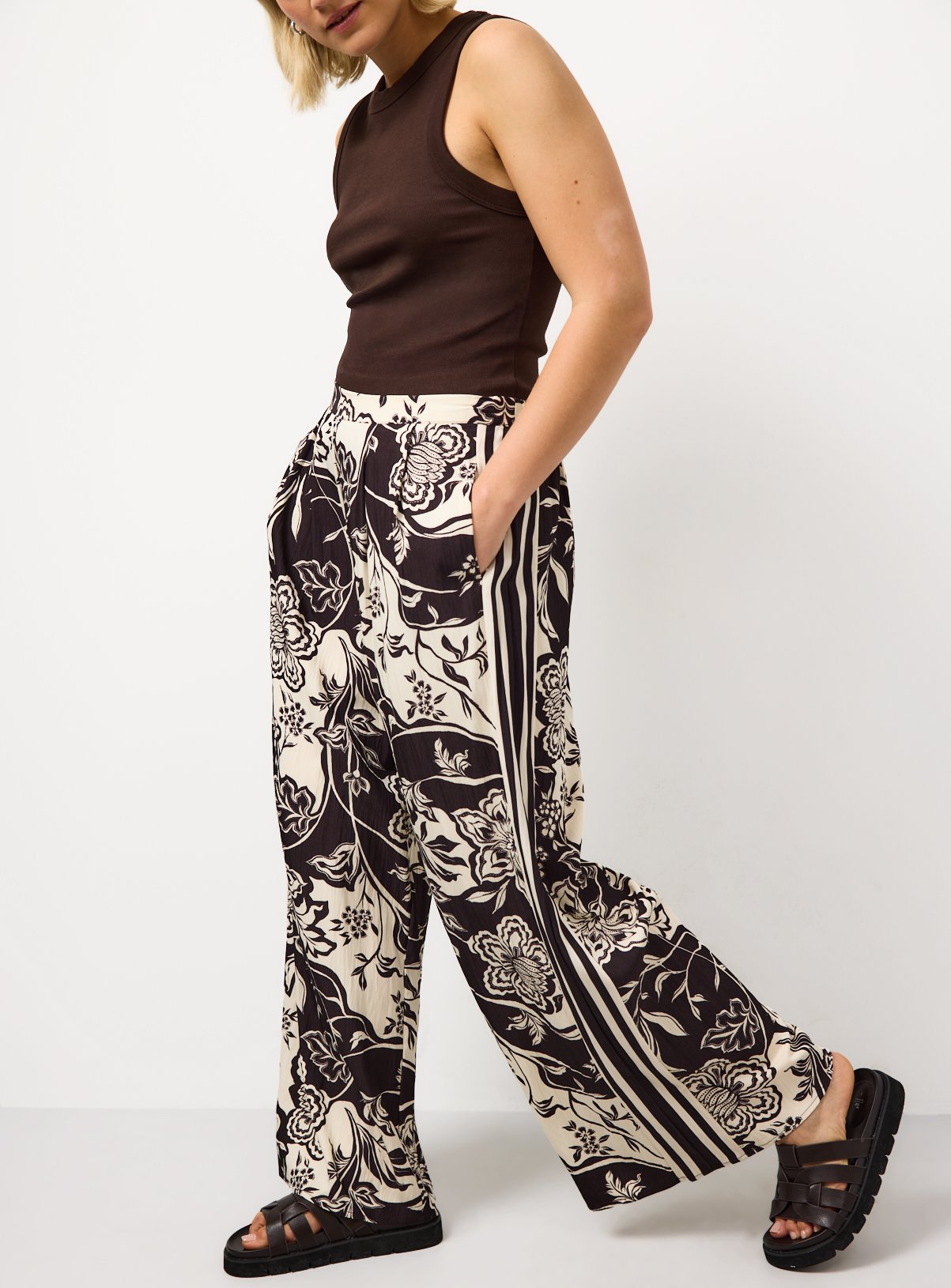 Brown Paisley Print Wide Leg Co-ord Trousers 14