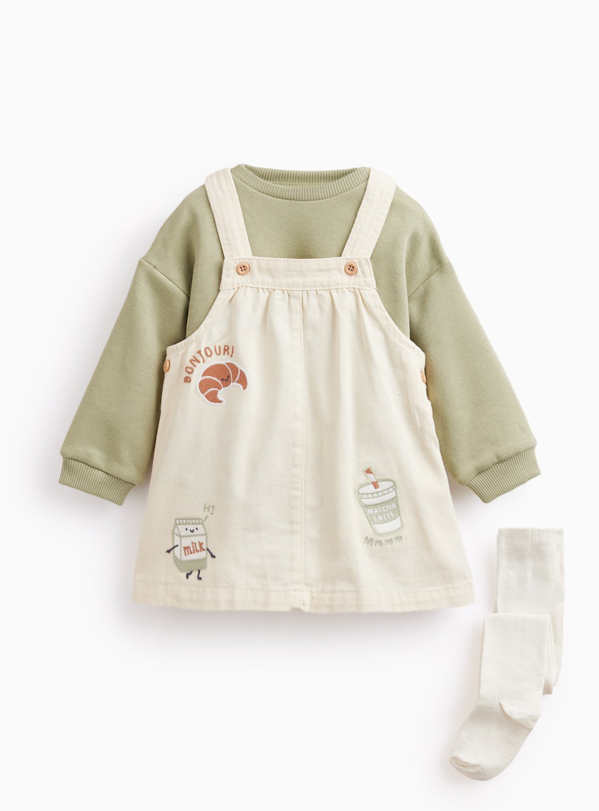 Cream Pinafore 3 Piece Set Up to 3 mths