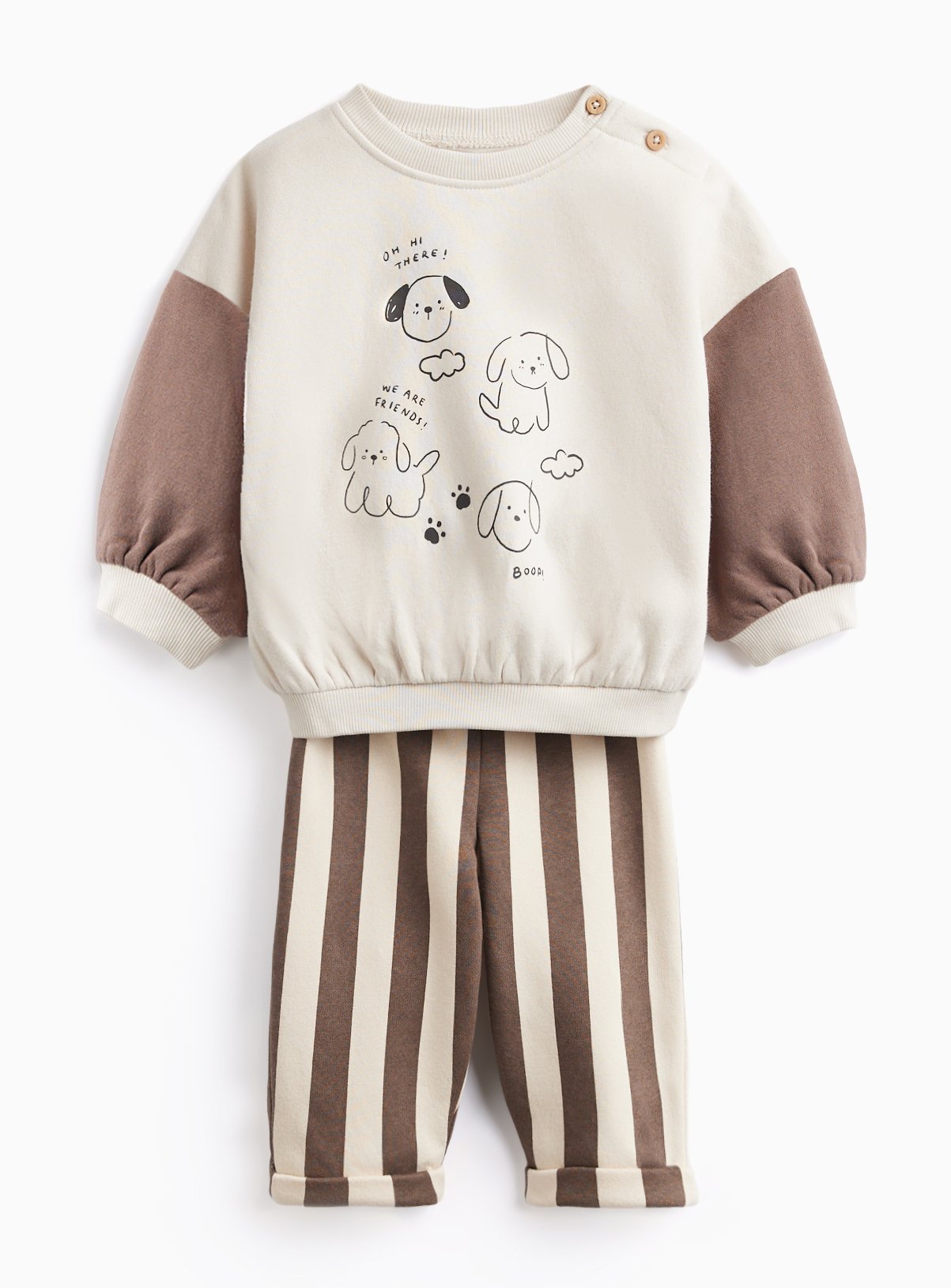 Cream Bear Print Sweatshirt & Joggers Set 