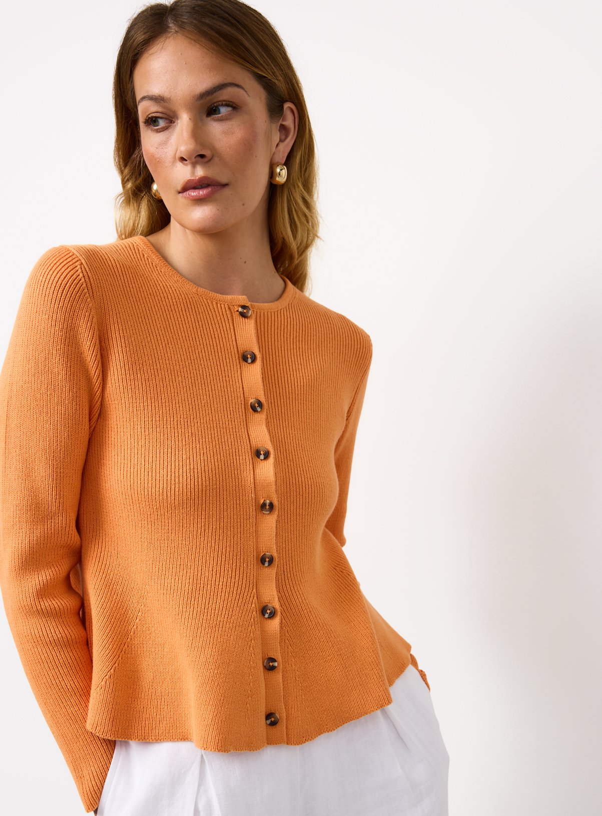 Orange Peplum Ribbed Cardigan 