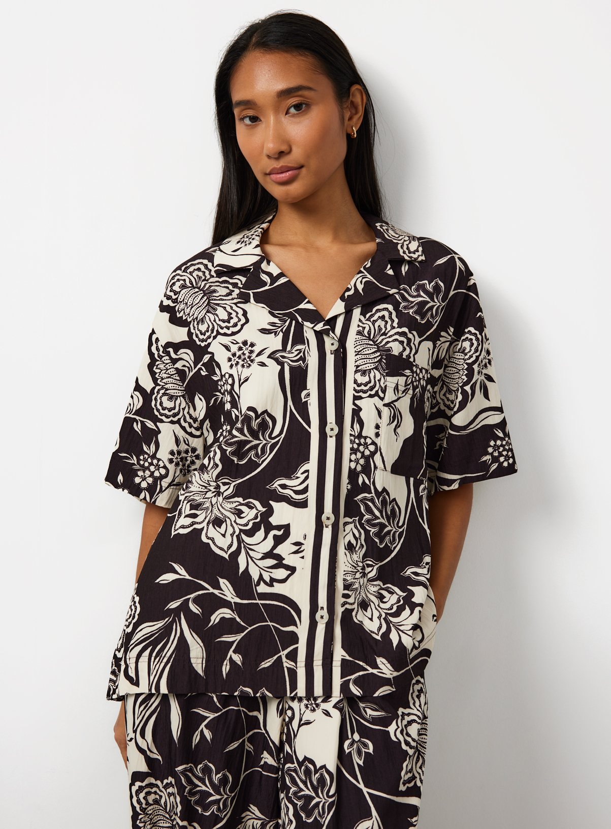Brown Paisley Print Revere Neck Co-ord Shirt 