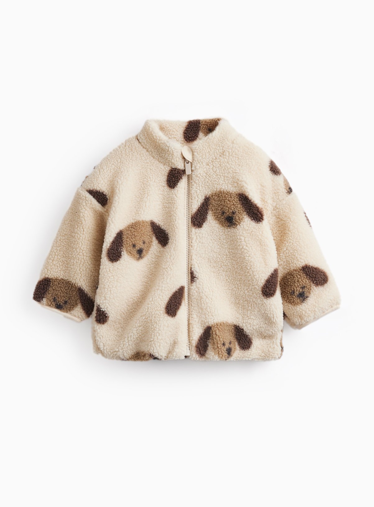 Cream Dog Print Borg Jacket 