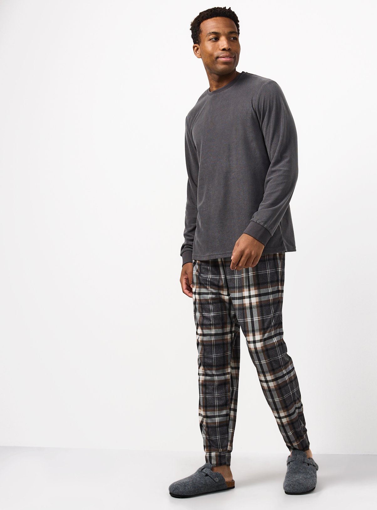 Grey Check Fleece Pyjama Set 
