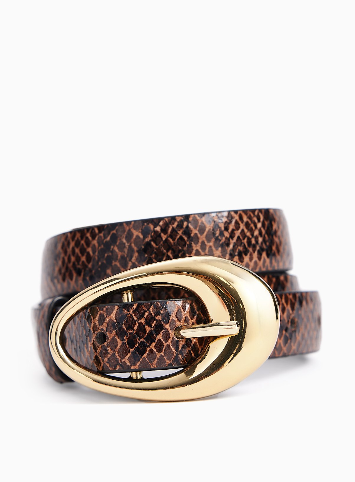 Brown Snake Print Golden Buckle Belt M