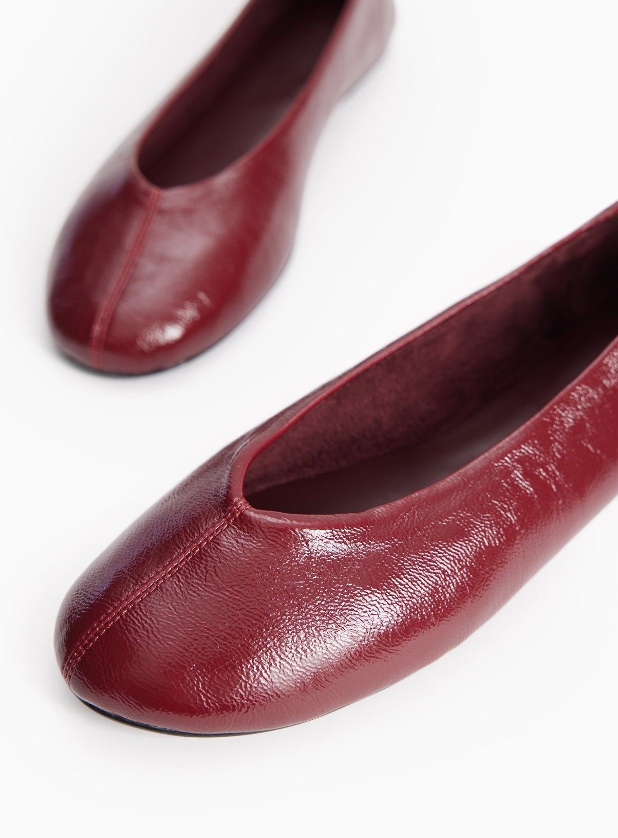 Faux Leather Unstructured Crinkle Texture Ballerina Shoes 