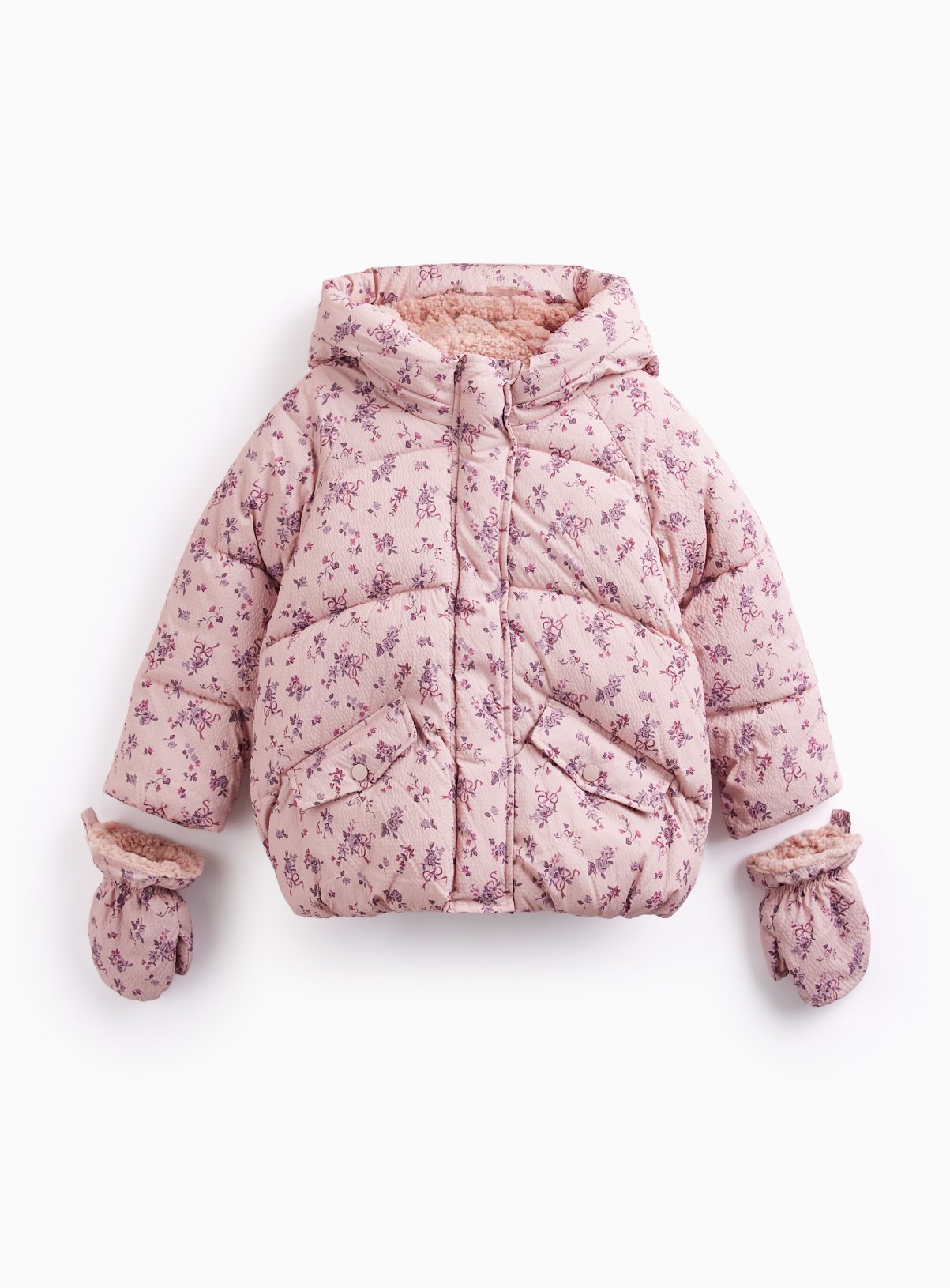 Printed Hooded Puffer Borg Coat 