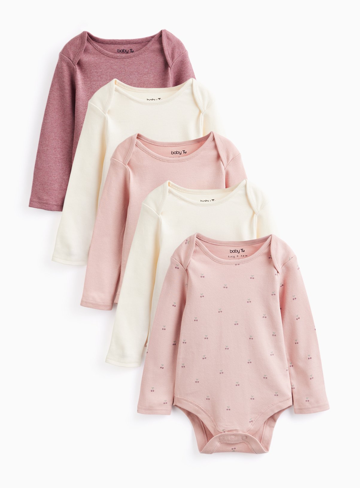 Pink Shades & Cherry Print Long Sleeve Bodysuits 5 Pack 