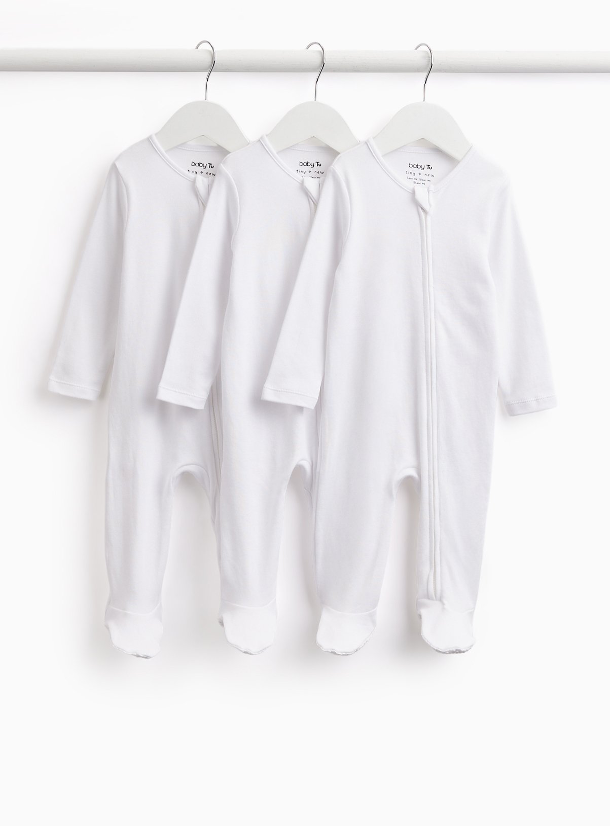 White Zip Through Sleepsuits 3 Pack 