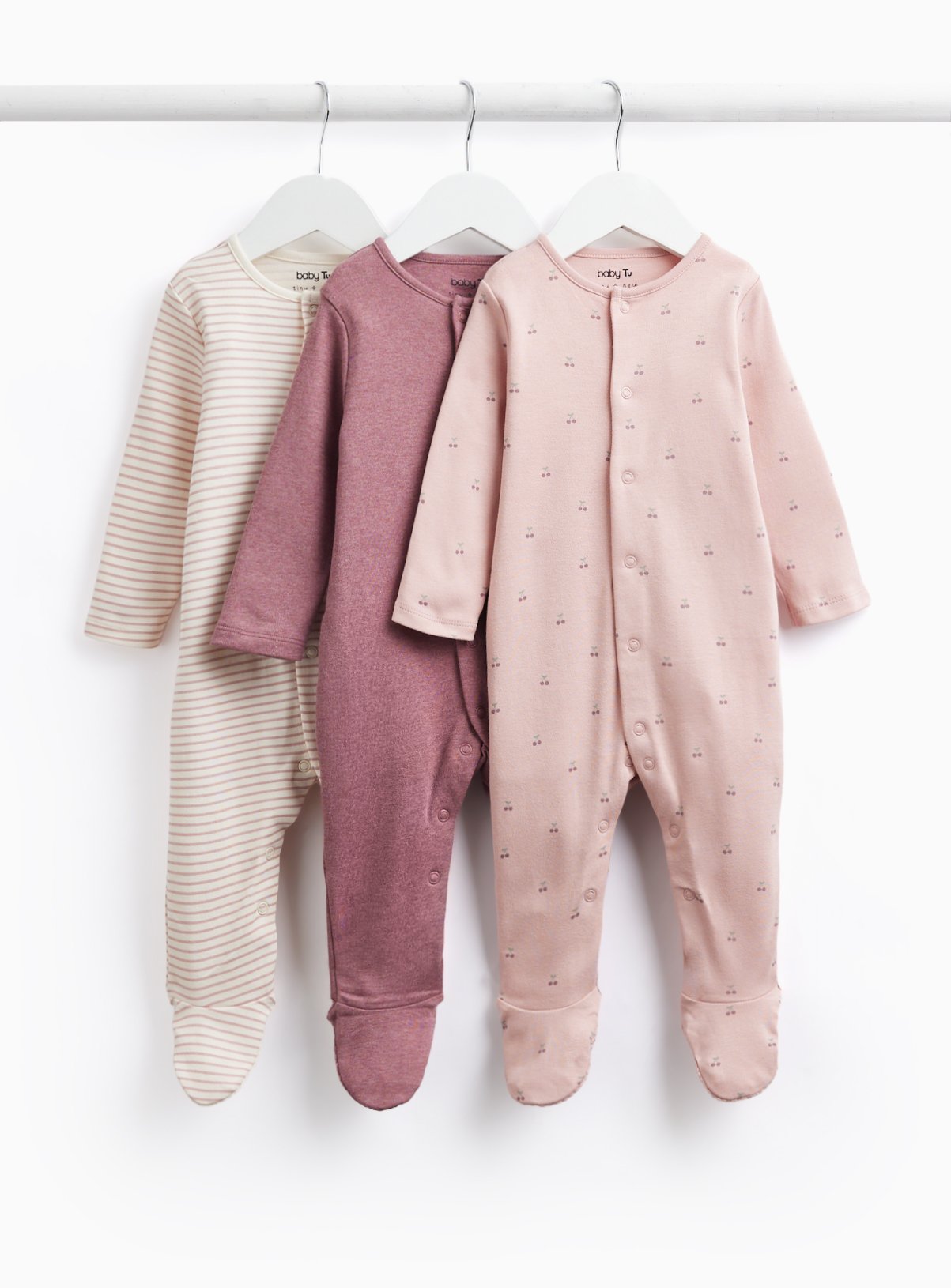 Pink Shades & Cherry Print Sleepsuits 3 Pack 9-12 months