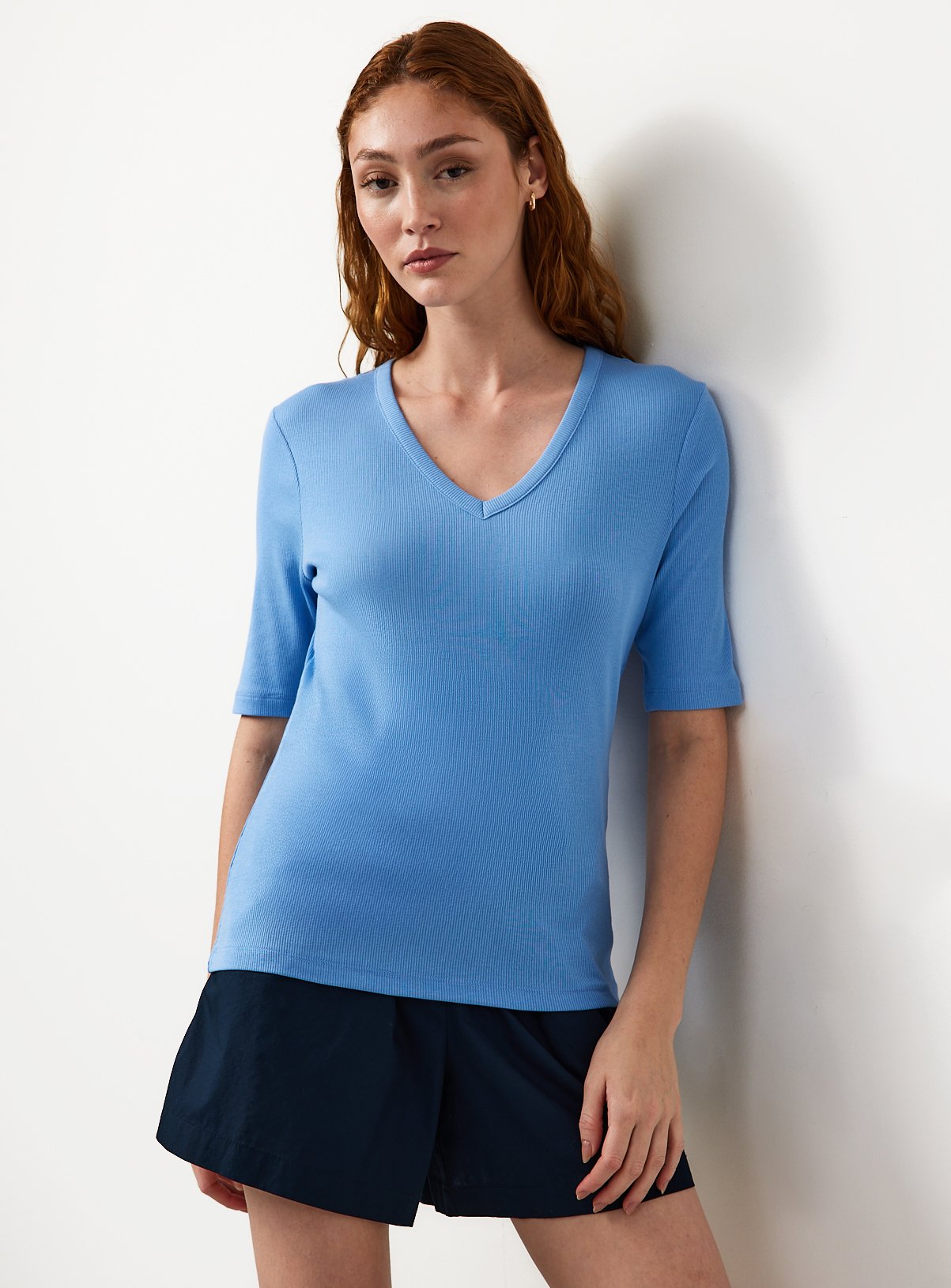 Modal Ribbed Half Sleeve Top 