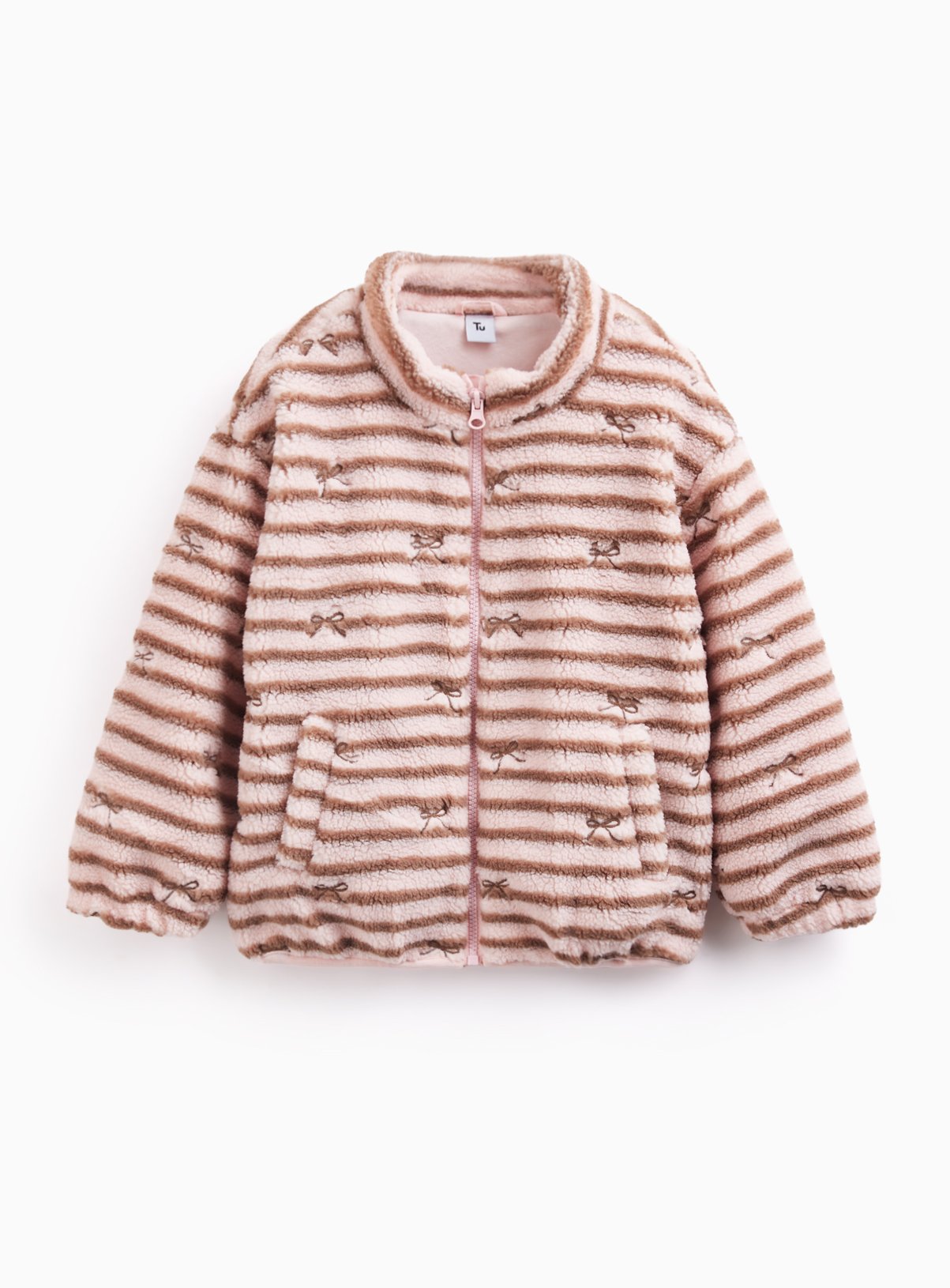 Pink Striped Borg Fleece Jacket 