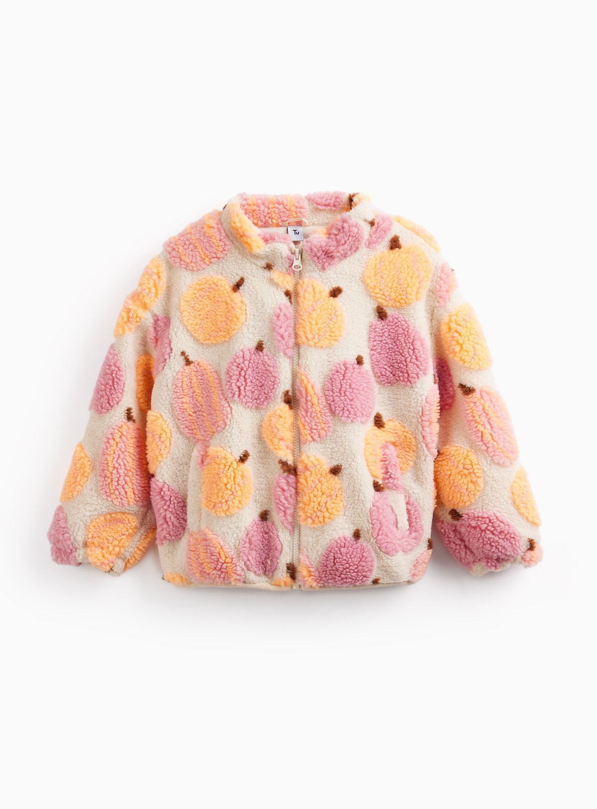 Cream Halloween Pumpkin Print Borg Jacket 