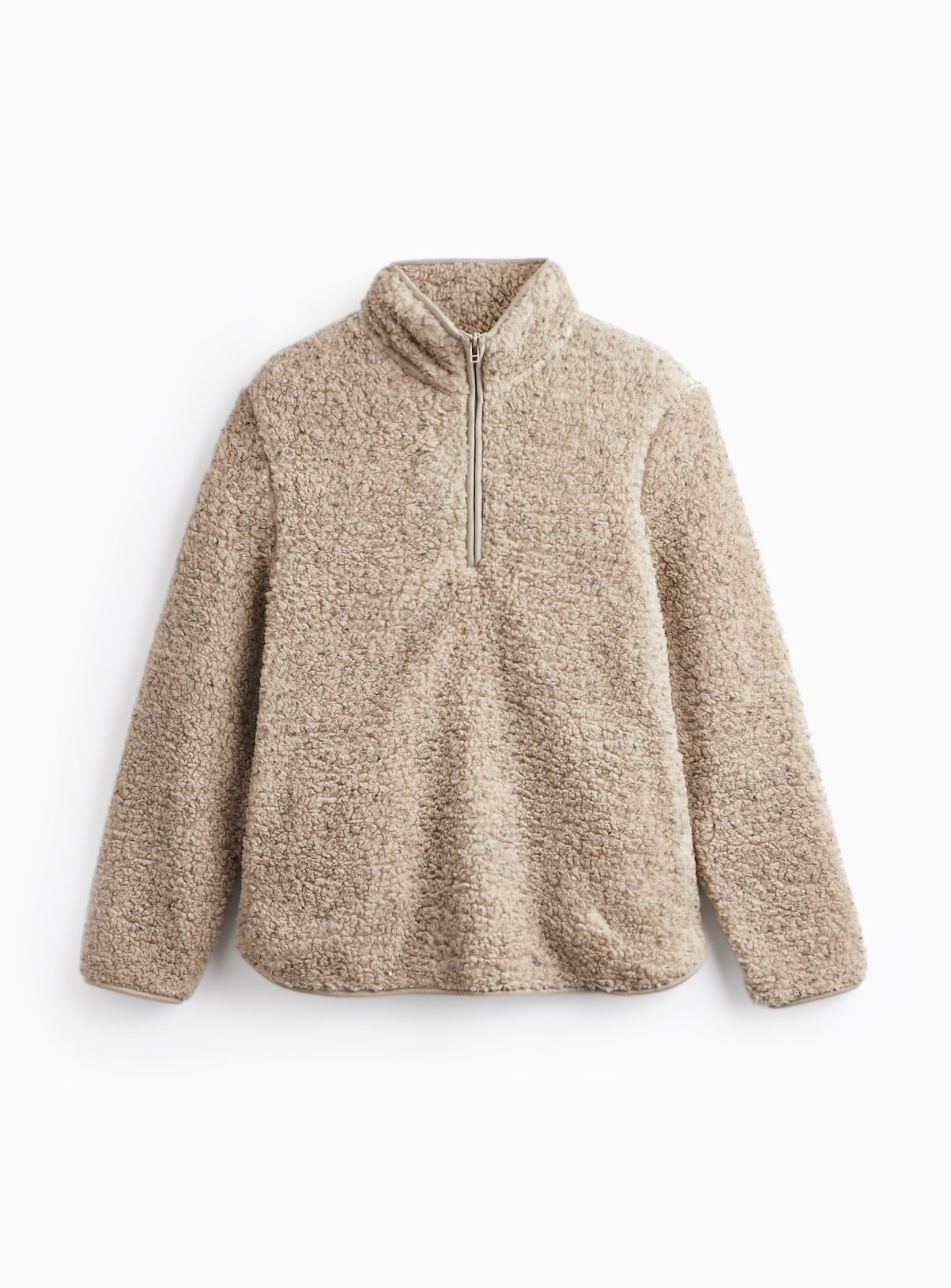 Oatmeal Borg Zip Neck Top 