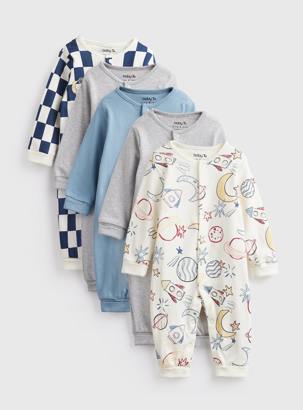 Space Print Sleepsuits 5 Pack 