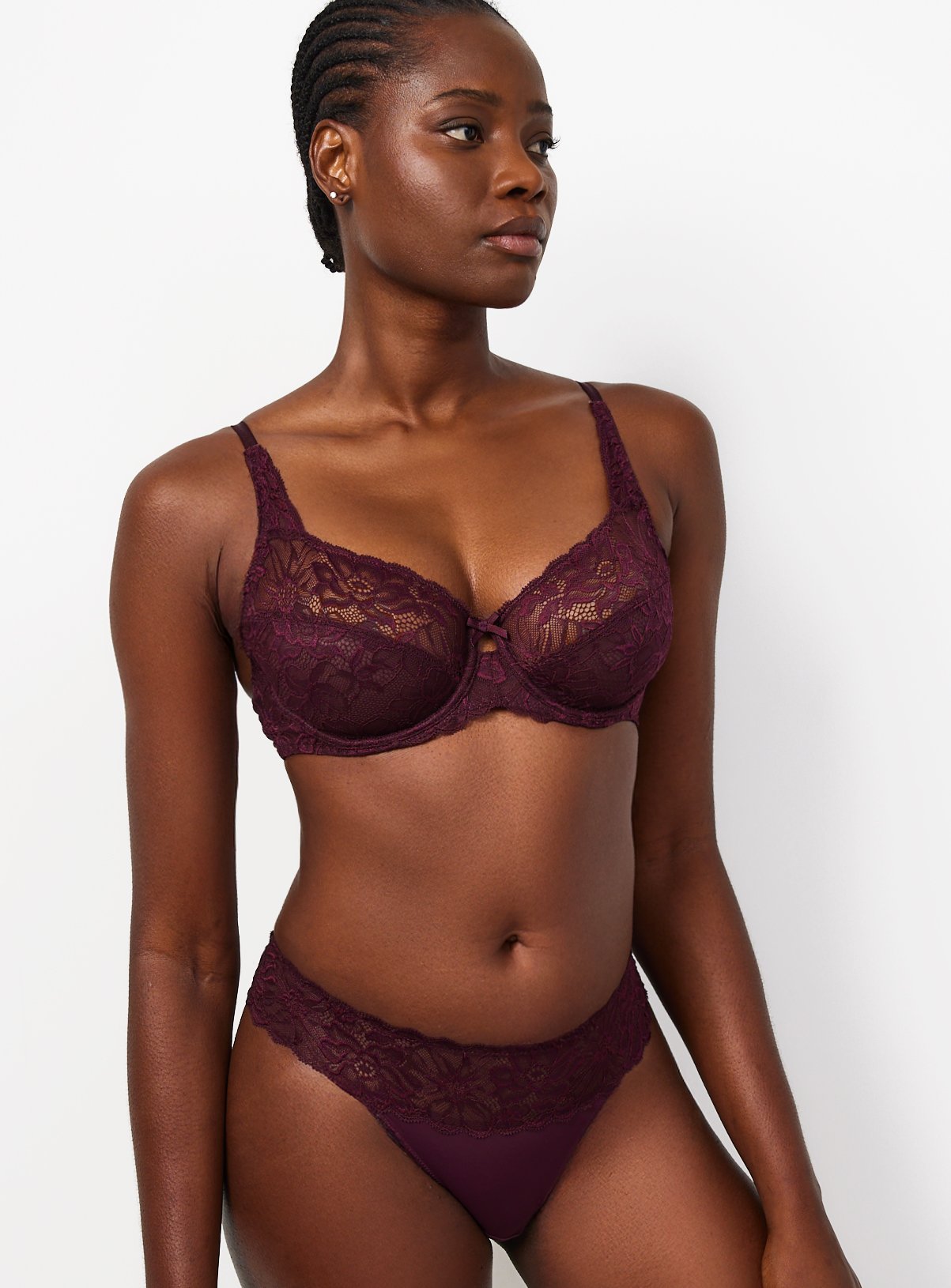 Dark Red Fleur Lace Thong 
