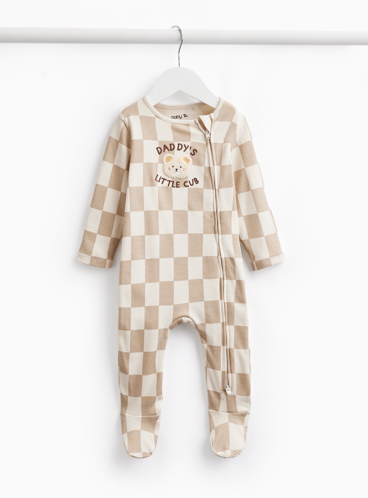 Cream Checkerboard Daddy's Little Cub Ribbed Sleepsuit 