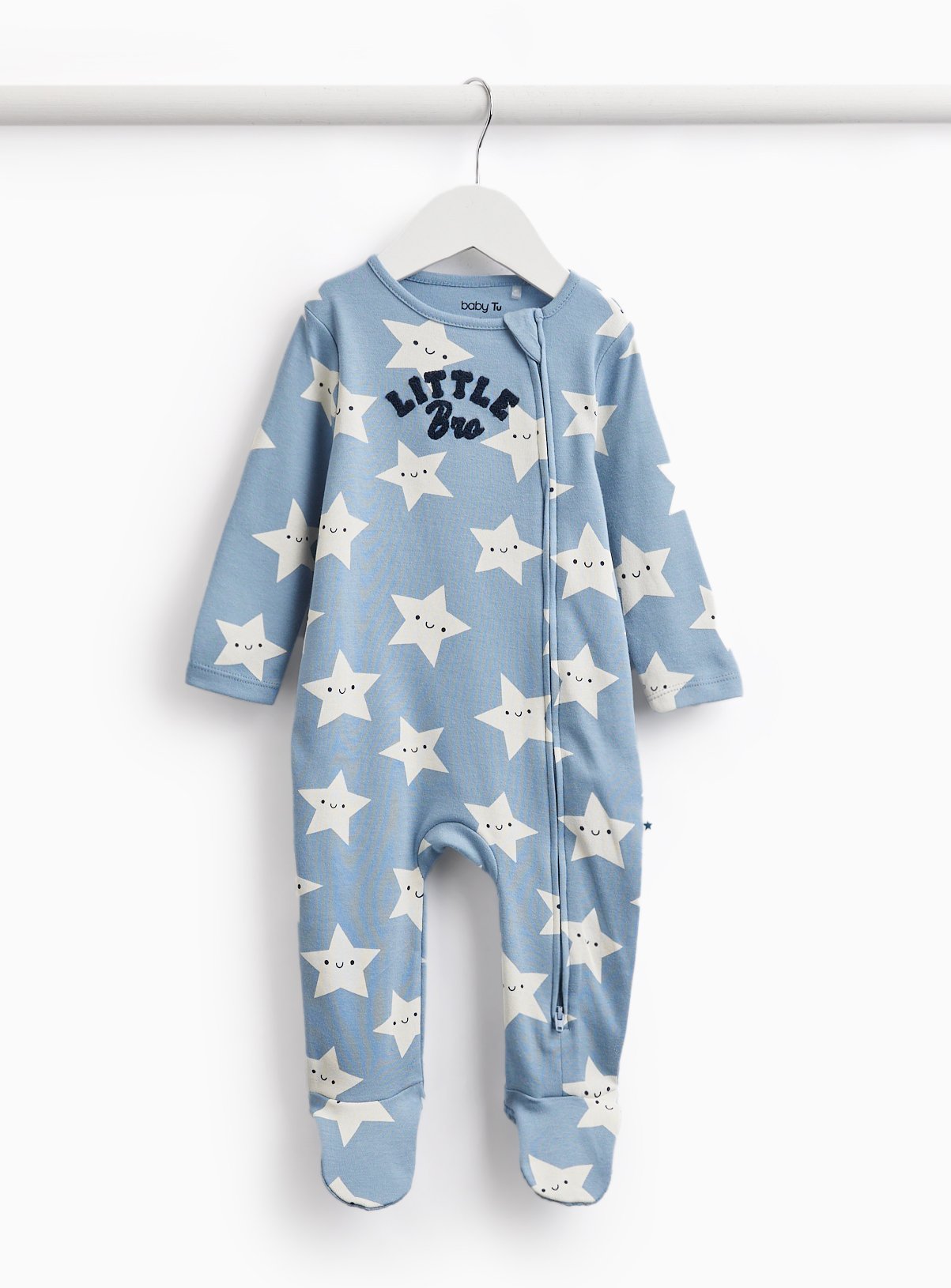 Blue Star Little Bro Print Sleepsuit 
