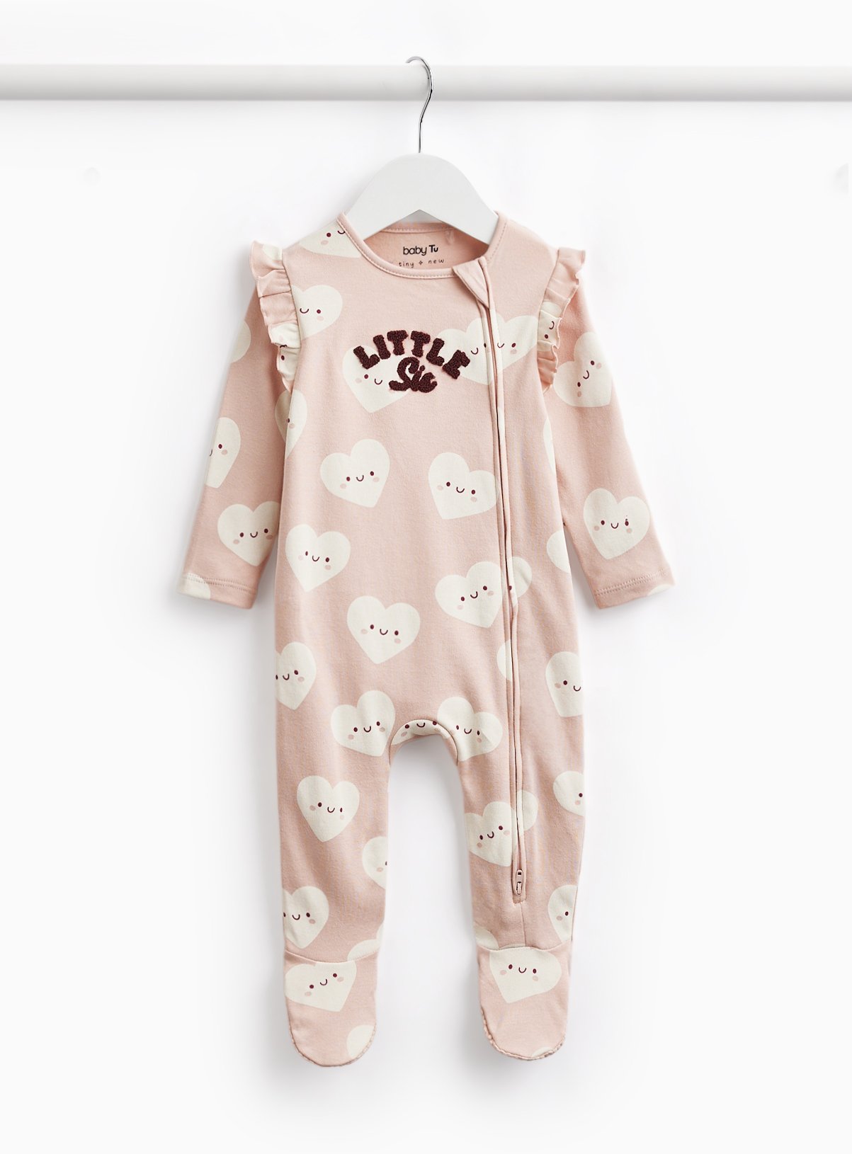 Pink Heart Little Sis Print Sleepsuit 