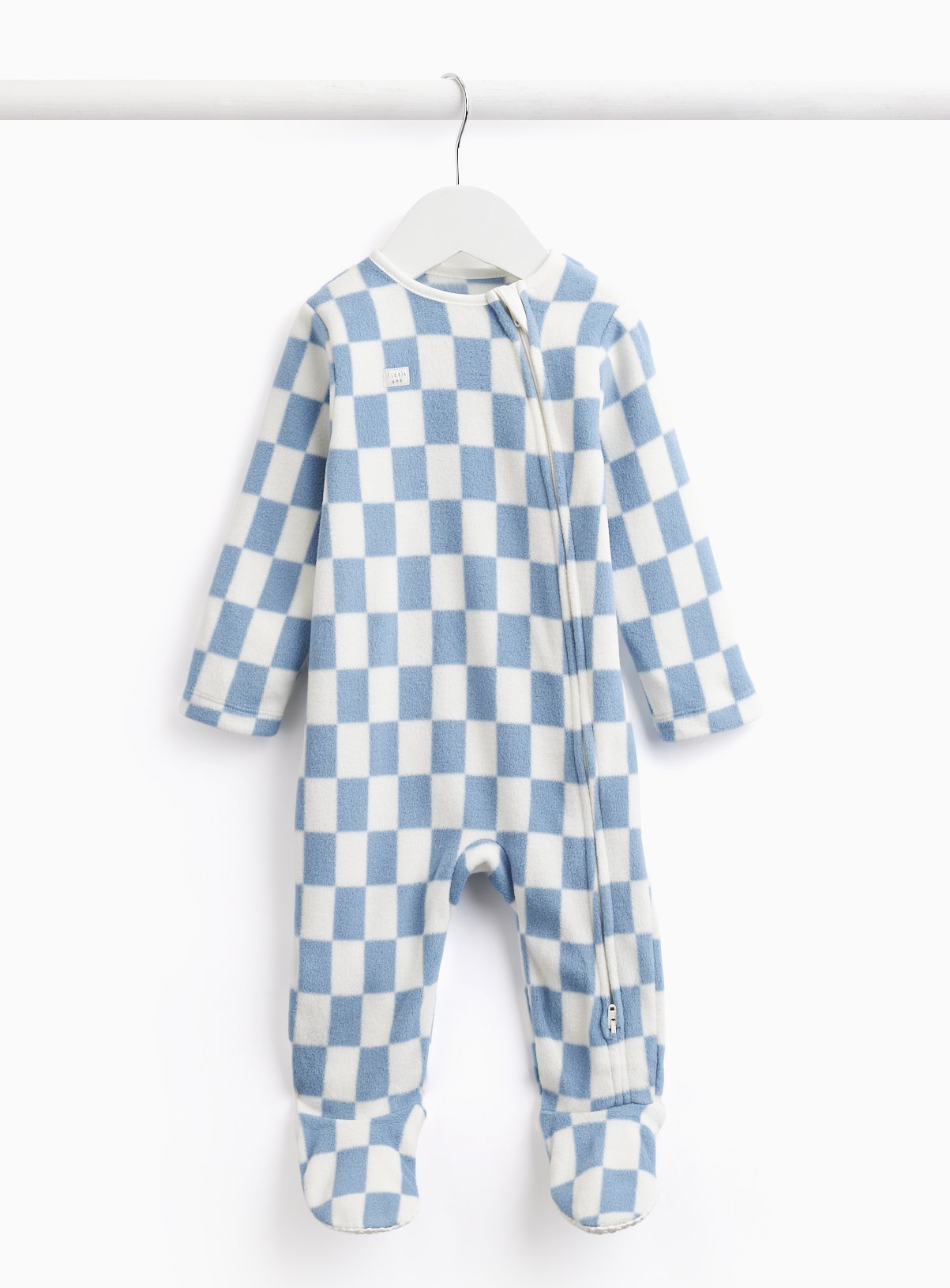 Blue Checkerboard Print Fleece Lined Sleepsuit 