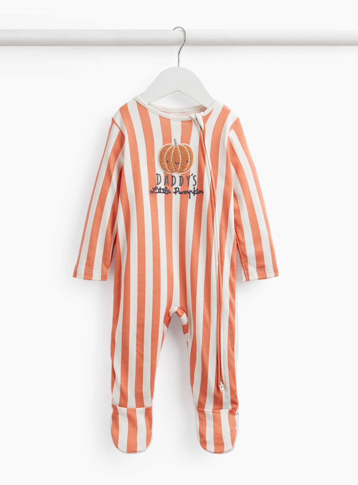 Orange Stripe Halloween Daddy's Little Pumpkin Print Sleepsuit 