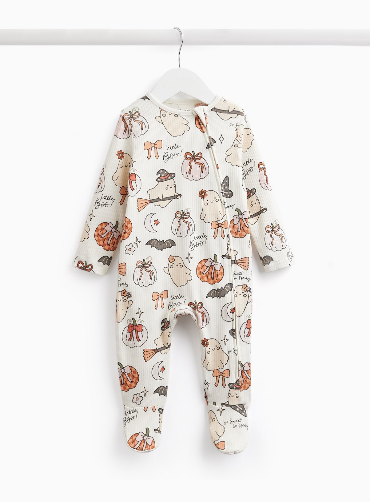 Cream Halloween Ghost Print Sleepsuit 