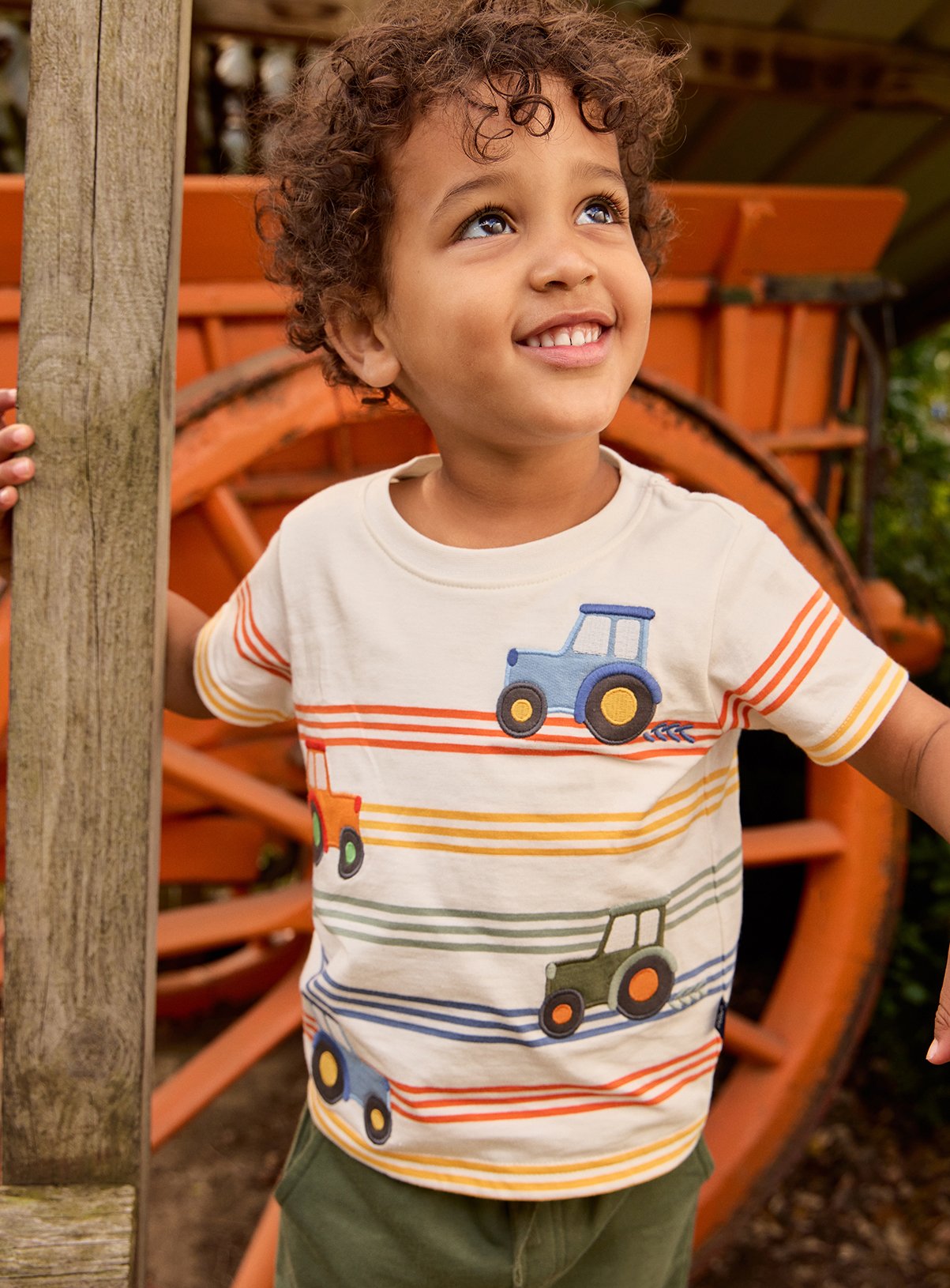 JOJO MAMAN BÉBÉ Tractor Stripe Applique T Shirt 18-24 months