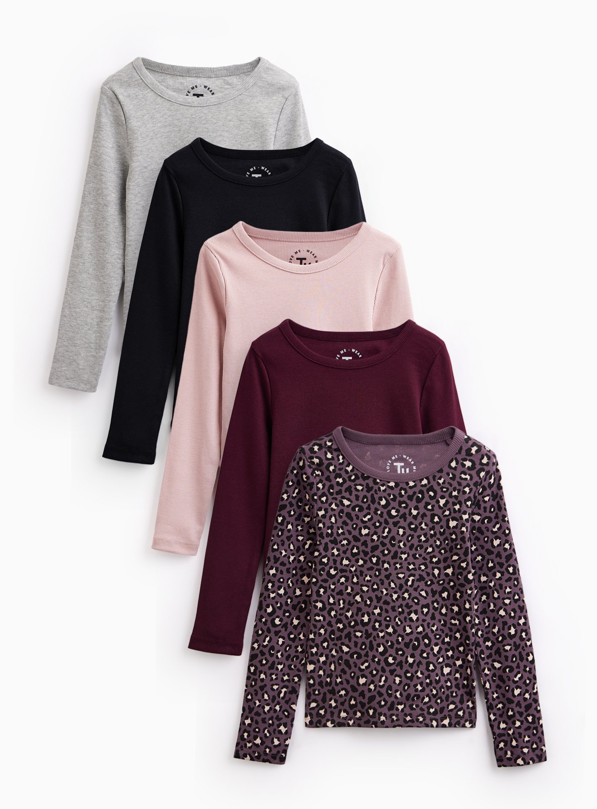 Pink Ribbed Long Sleeve Tops 5 Pack 